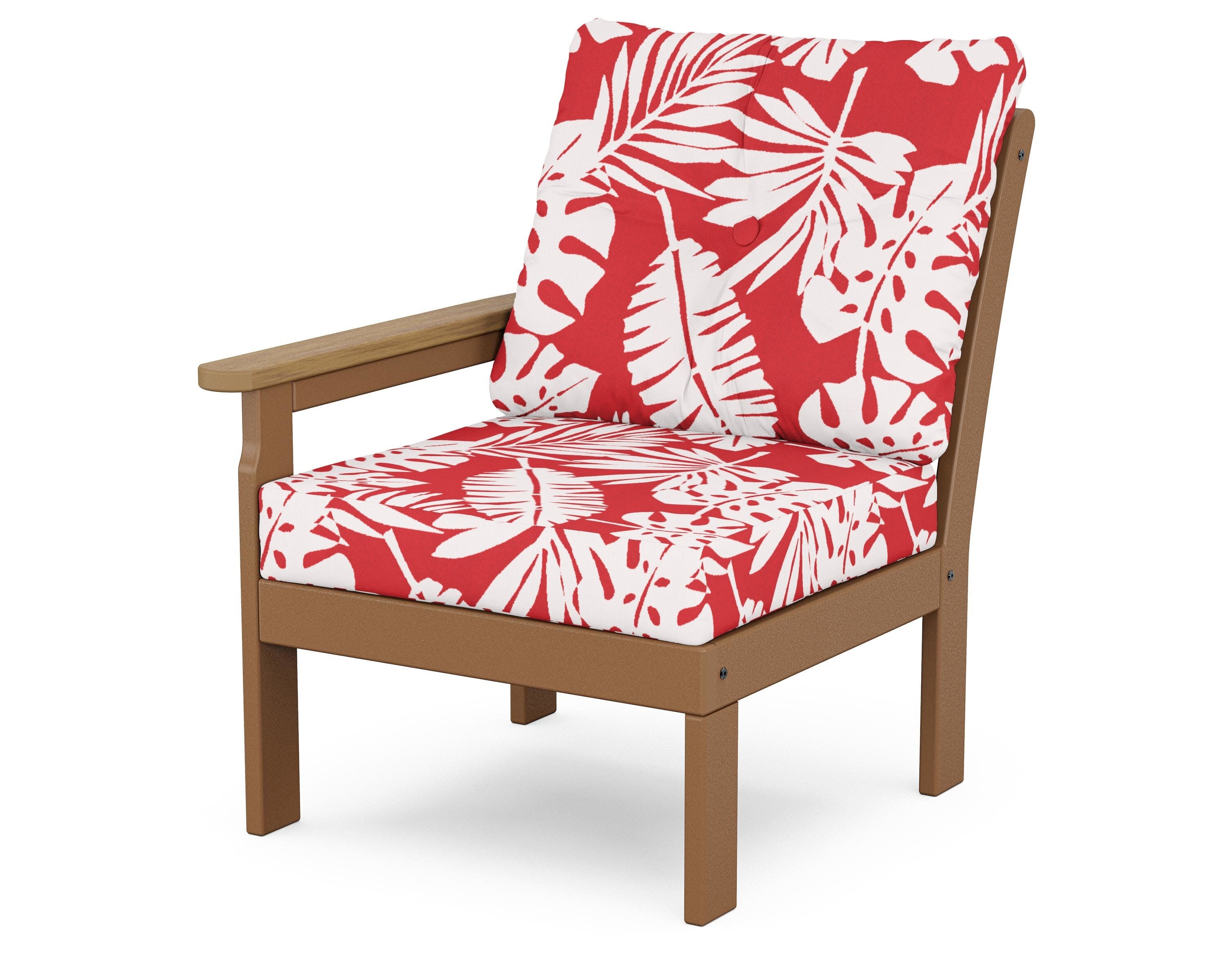 Vineyard Modular Left Arm Chair in Teak / Natural / Leaf Crimson