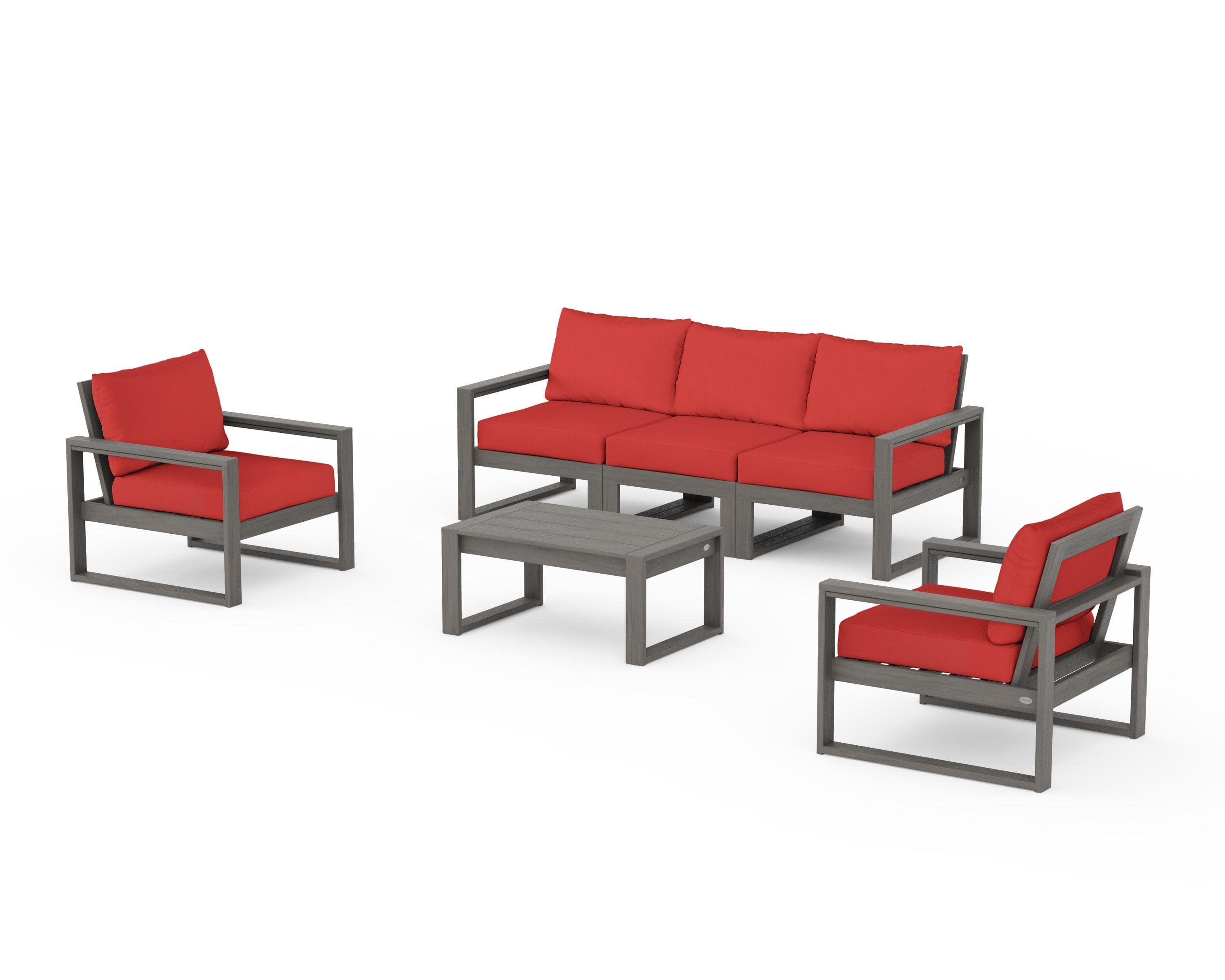 EDGE Sectional 4-Piece Deep Seating Set with Sofa in Driftwood / Crimson Linen
