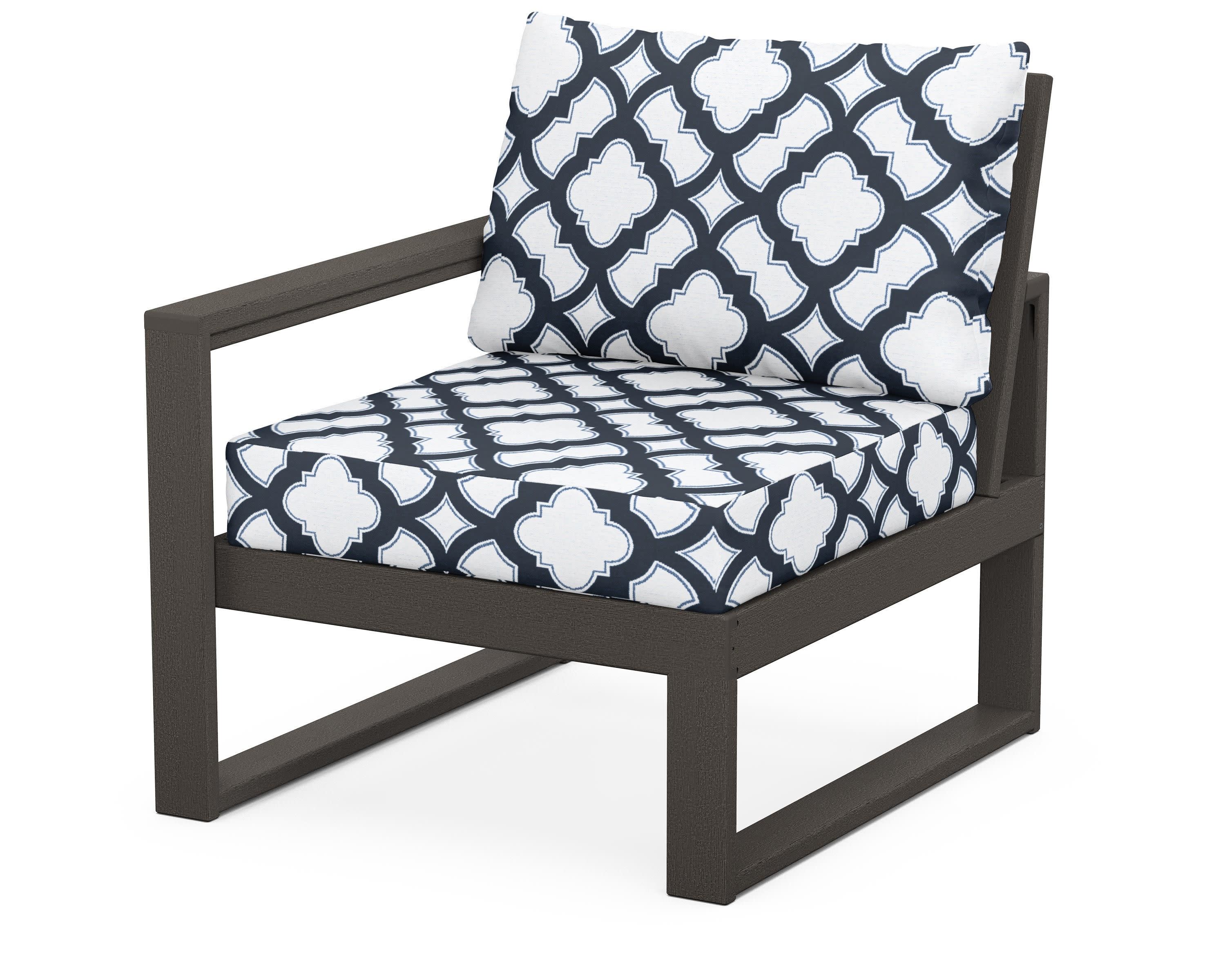 EDGE Modular Left Arm Chair in Vintage Coffee / Trellis Marine Indigo
