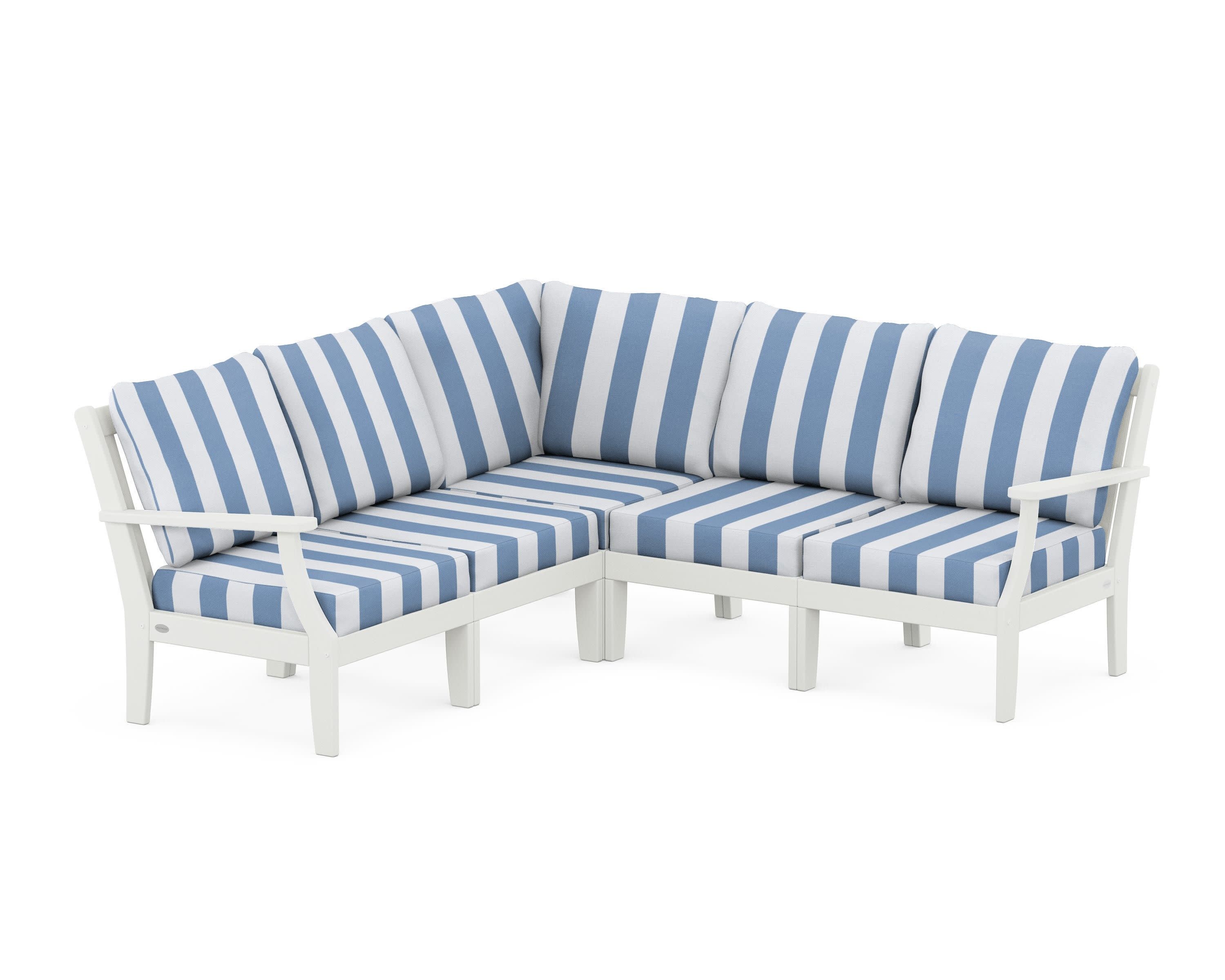 Braxton Modular 5-Piece Deep Seating Set in Vintage White / Cabana Stripe Sky Blue