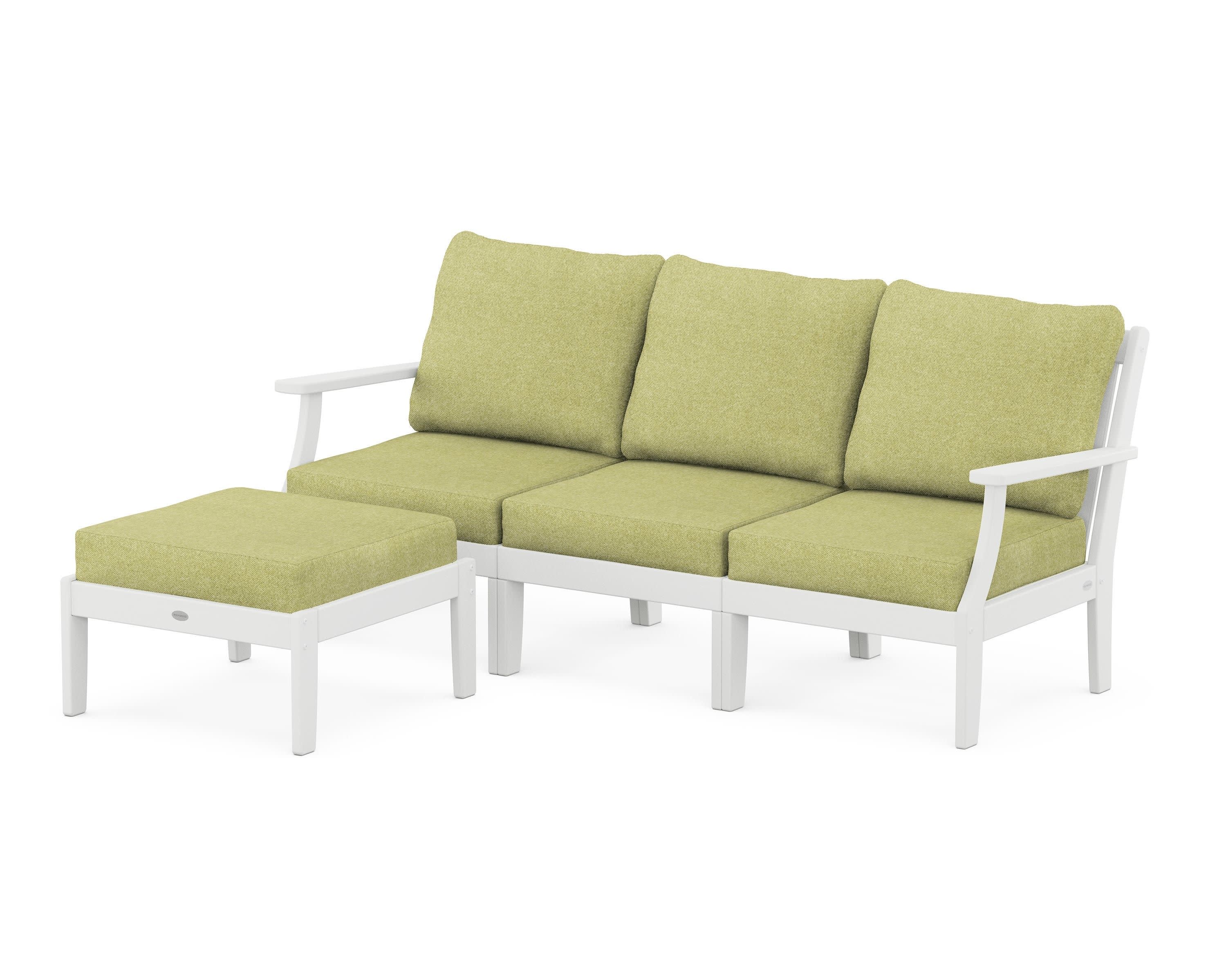 Braxton Modular 4-Piece Deep Seating Set with Ottoman in White / Chartreuse Boucle