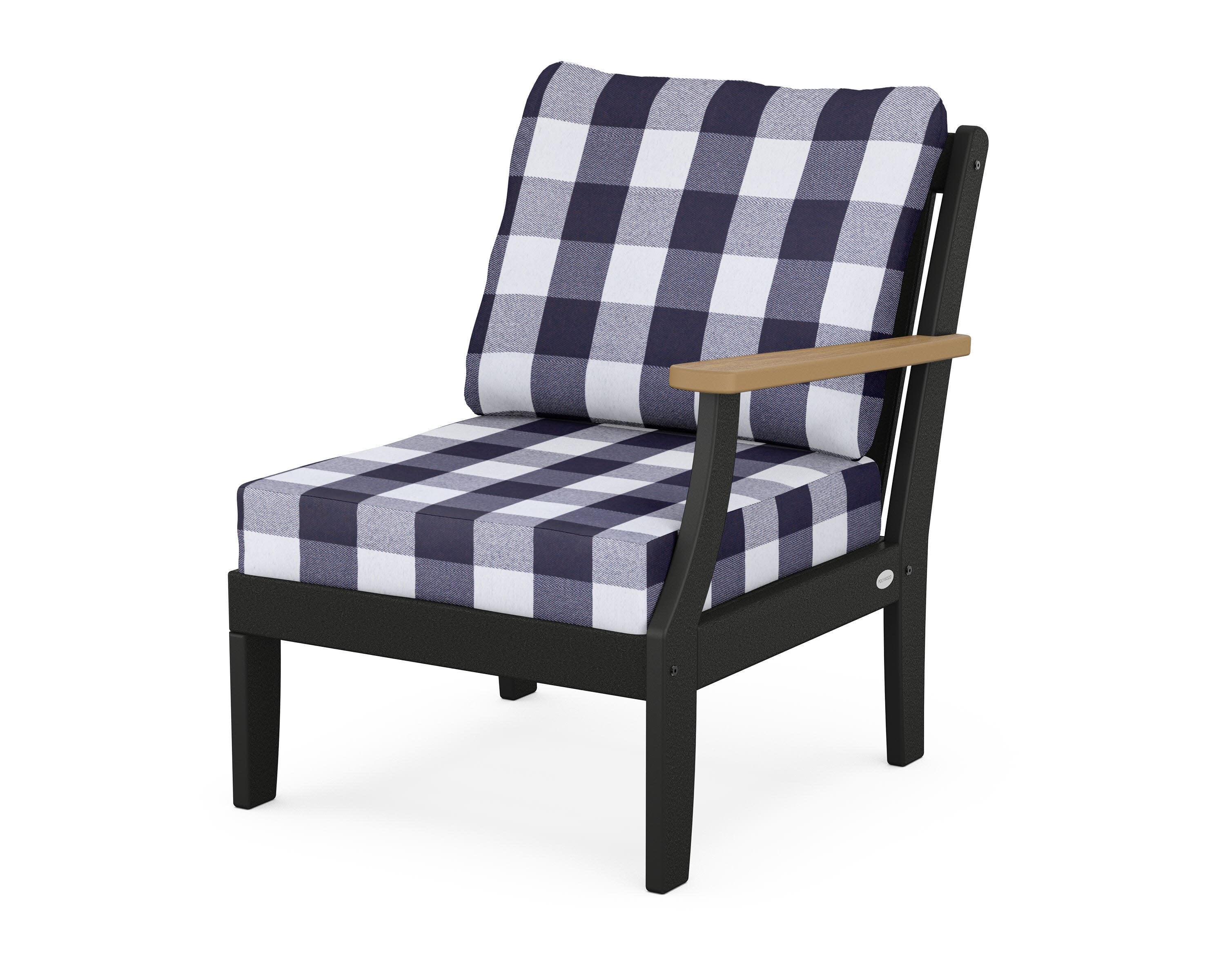 Braxton Modular Right Arm Chair in Black / Natural / Buffalo Plaid Navy