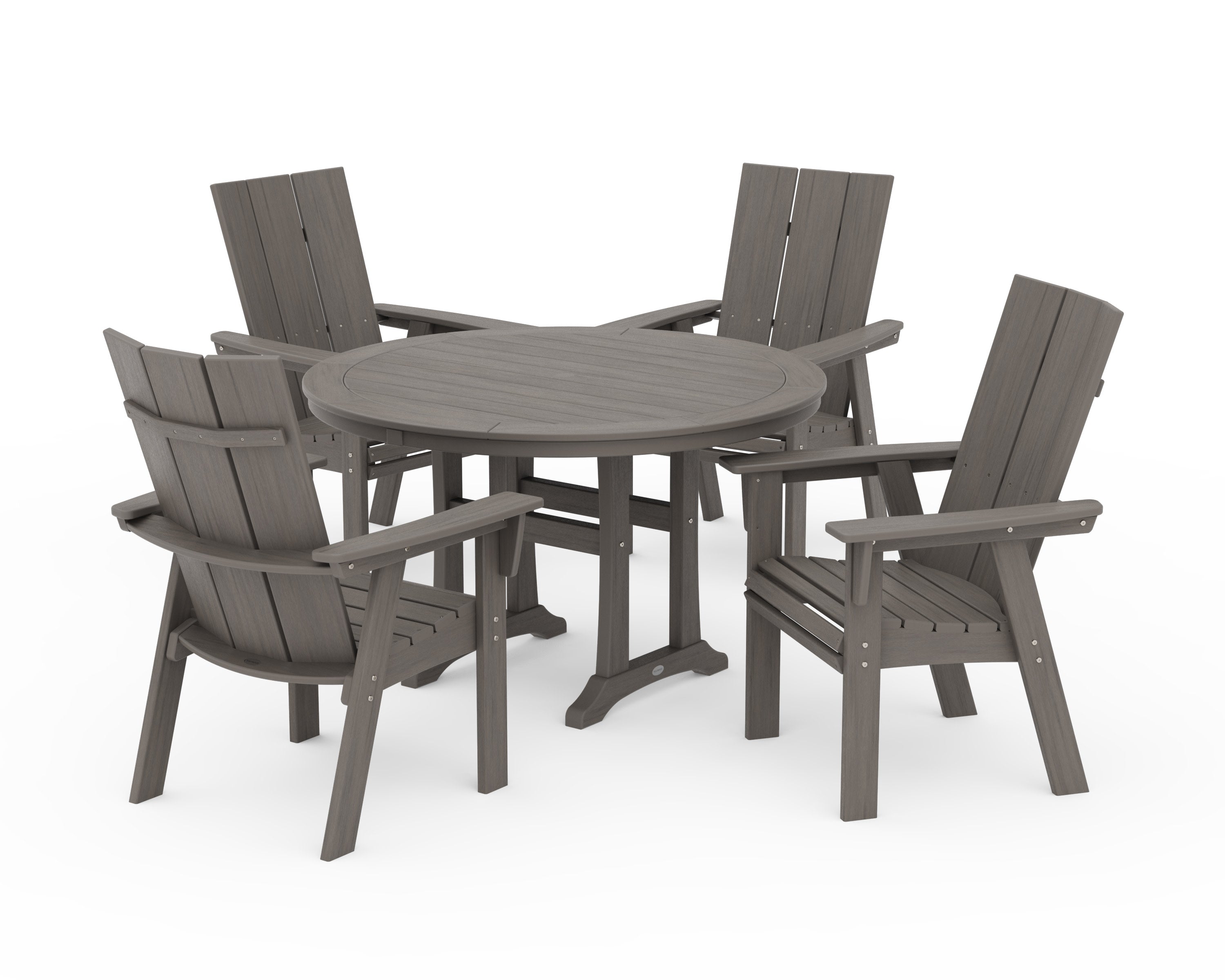 Modern Curveback Adirondack 5-Piece Nautical Trestle Dining Set in Driftwood