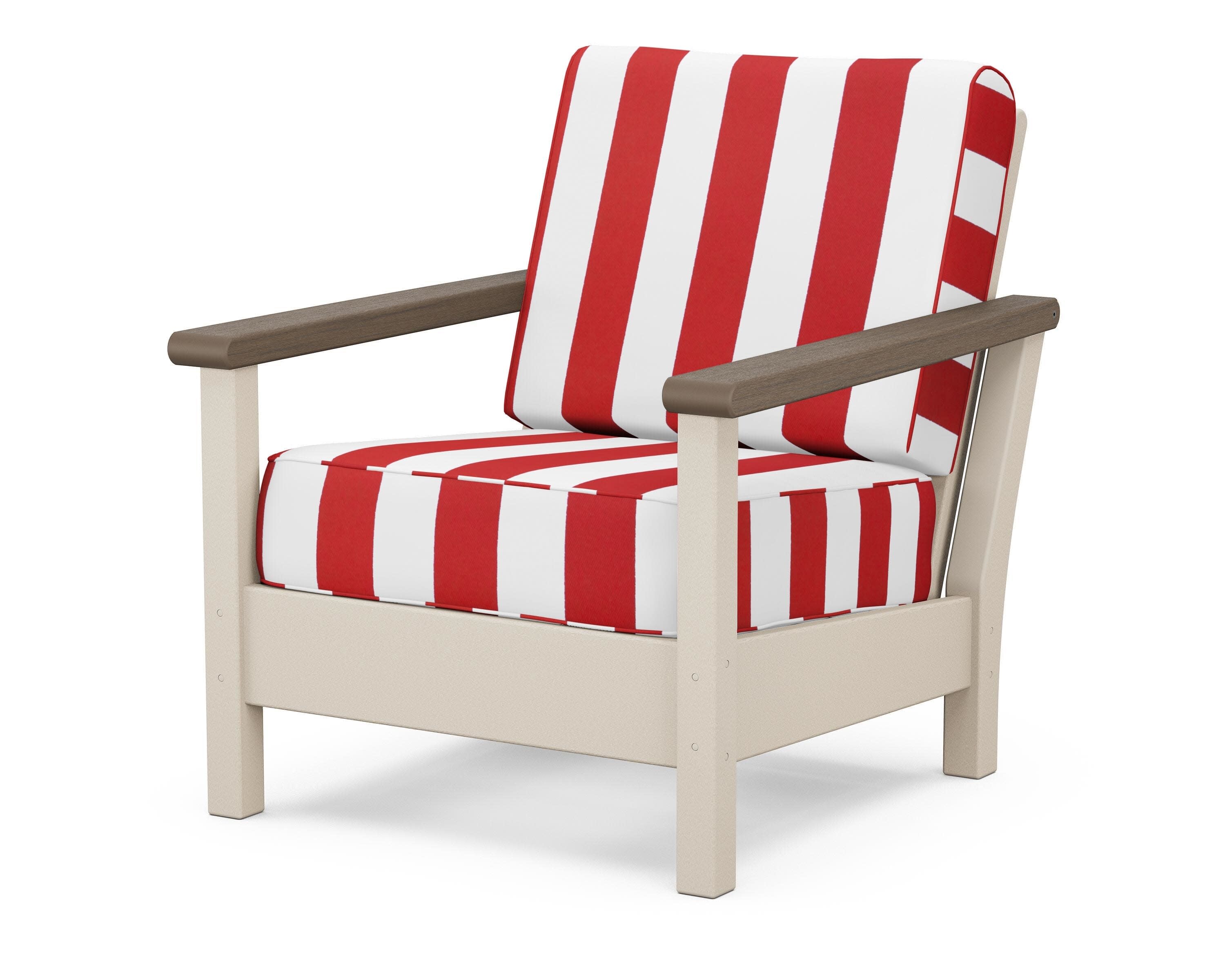 Harbour Deep Seating Chair in Sand / Kona / Cabana Stripe Crimson