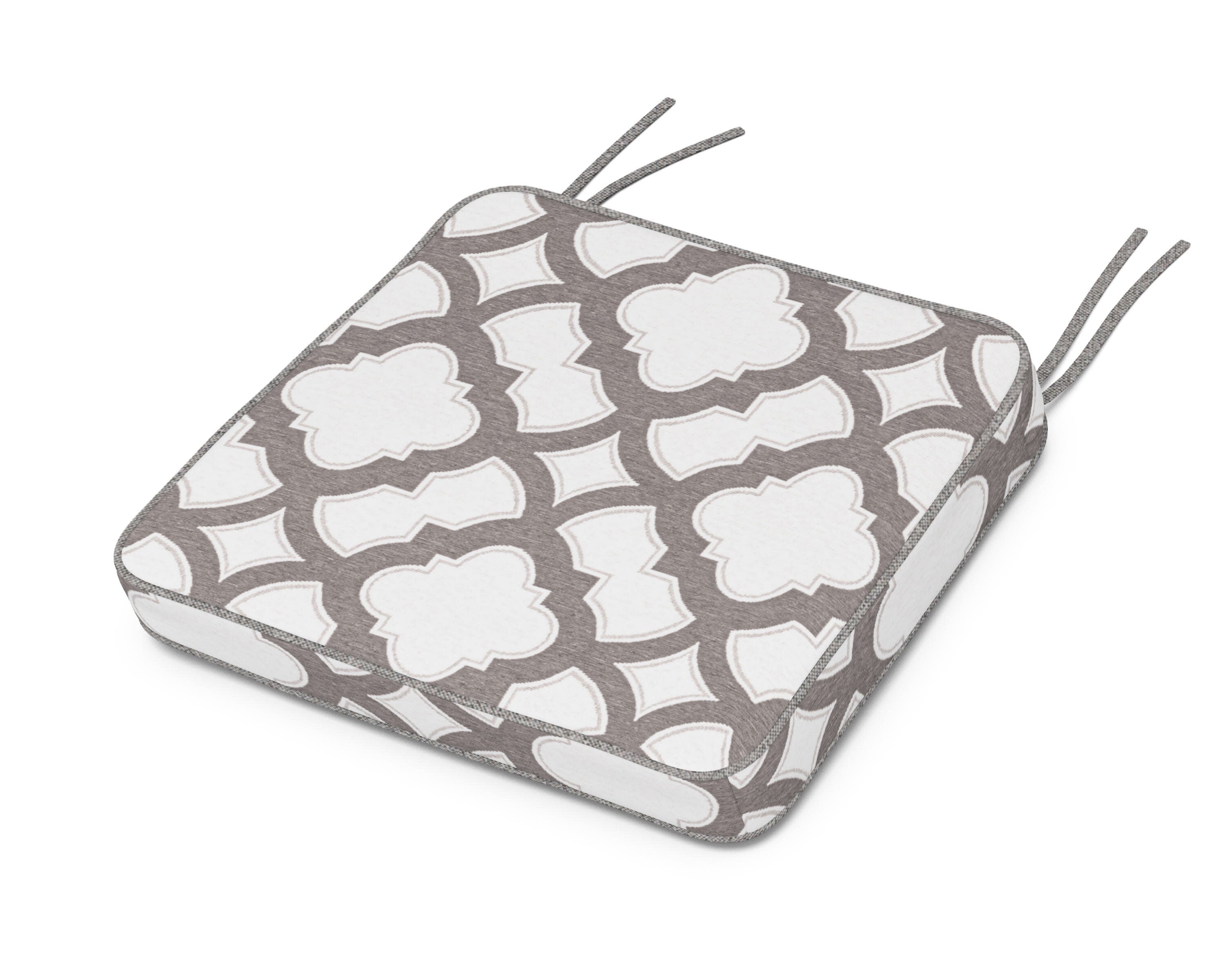 Chinoiserie Arm Chair Seat Cushion in Trellis Grey Mist