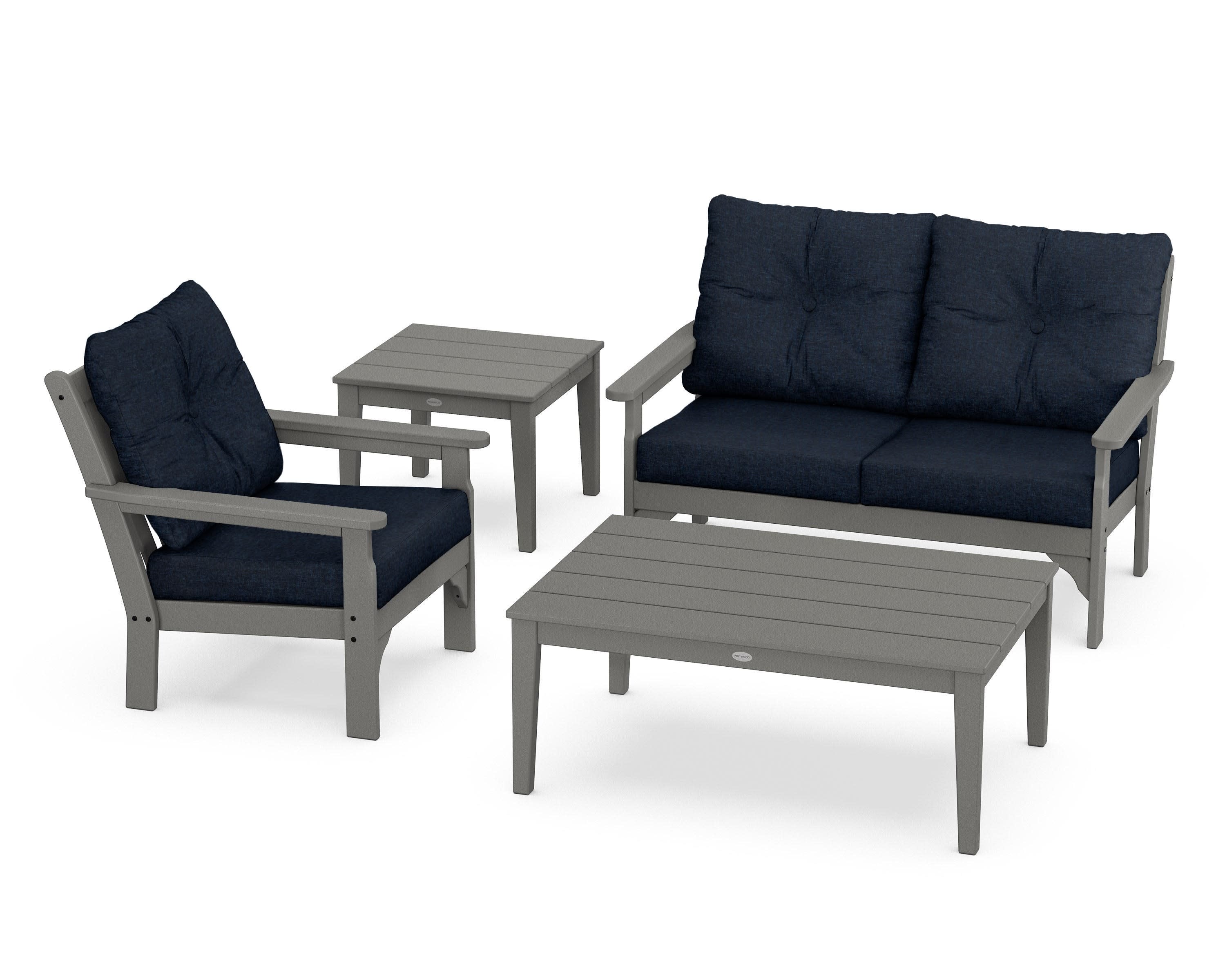 Vineyard 4-Piece Deep Seating Set in Slate Grey / Marine Indigo