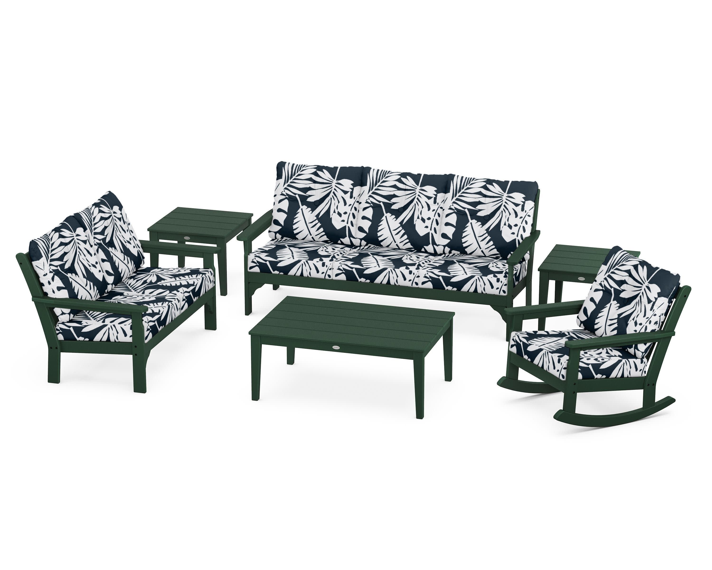 Vineyard 6-Piece Deep Seating Set in Green / Leaf Marine Indigo