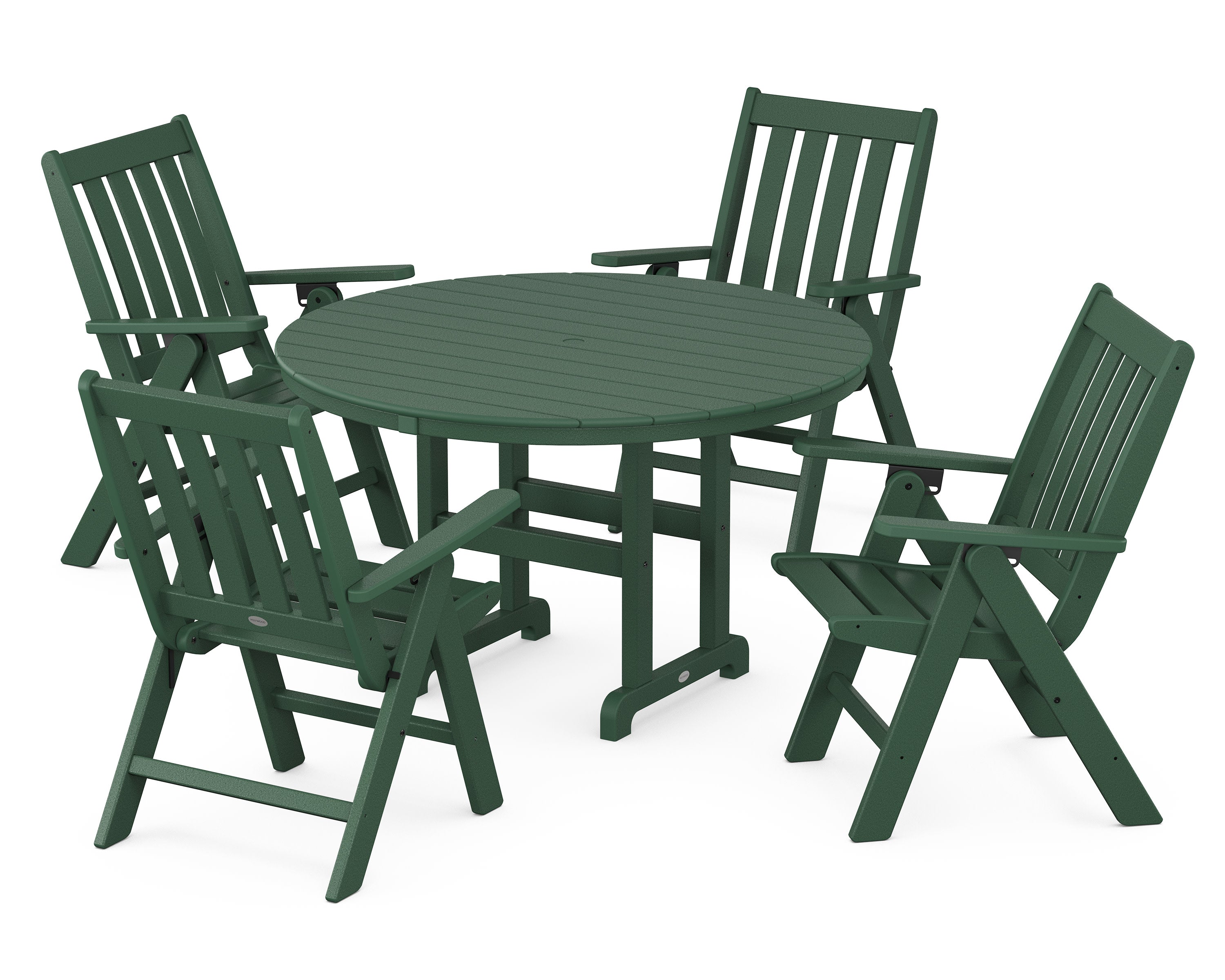 Vineyard Folding Chair 5-Piece Round Farmhouse Dining Set in Green