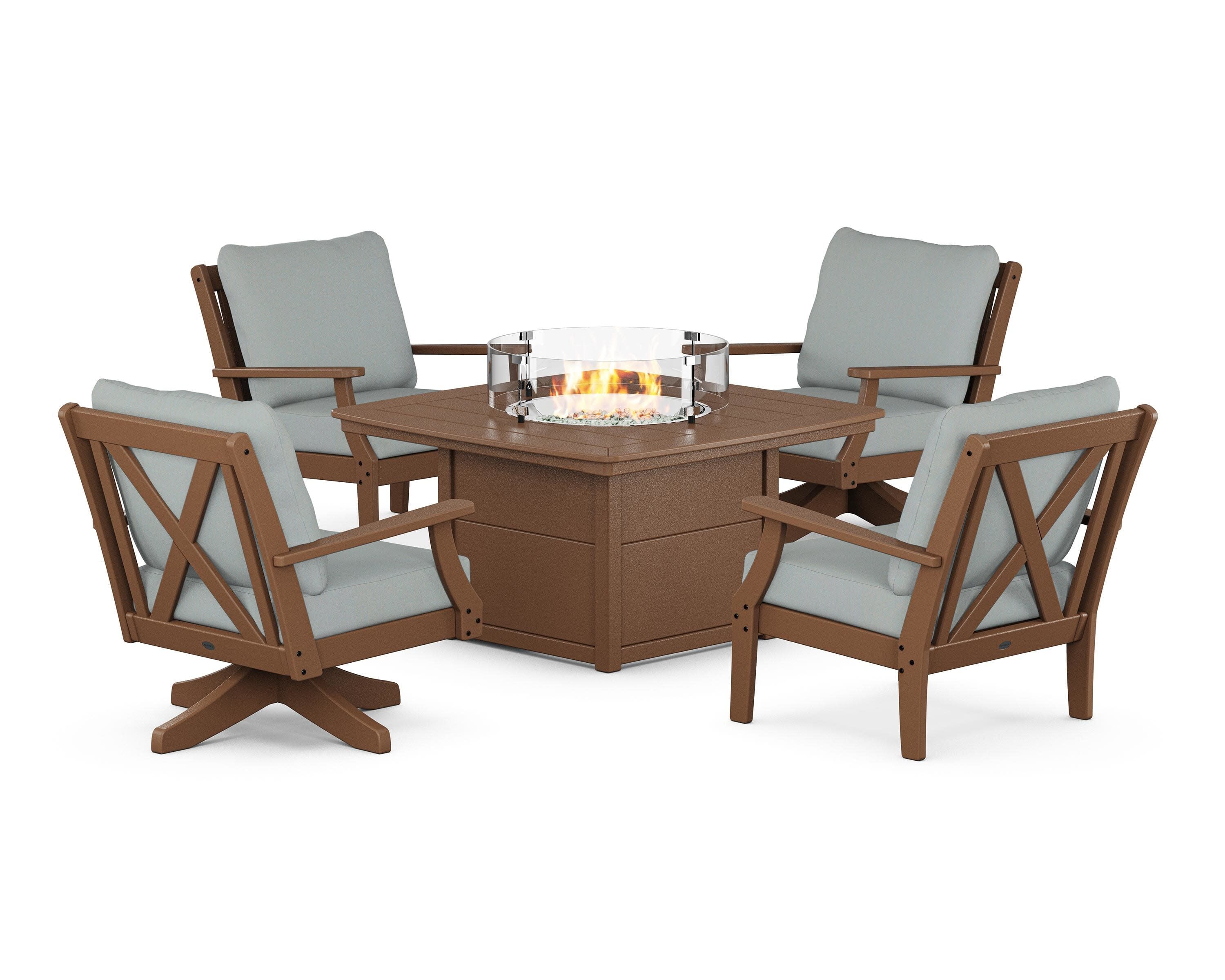 Braxton 5-Piece Deep Seating Set with Fire Table in Teak / Spa
