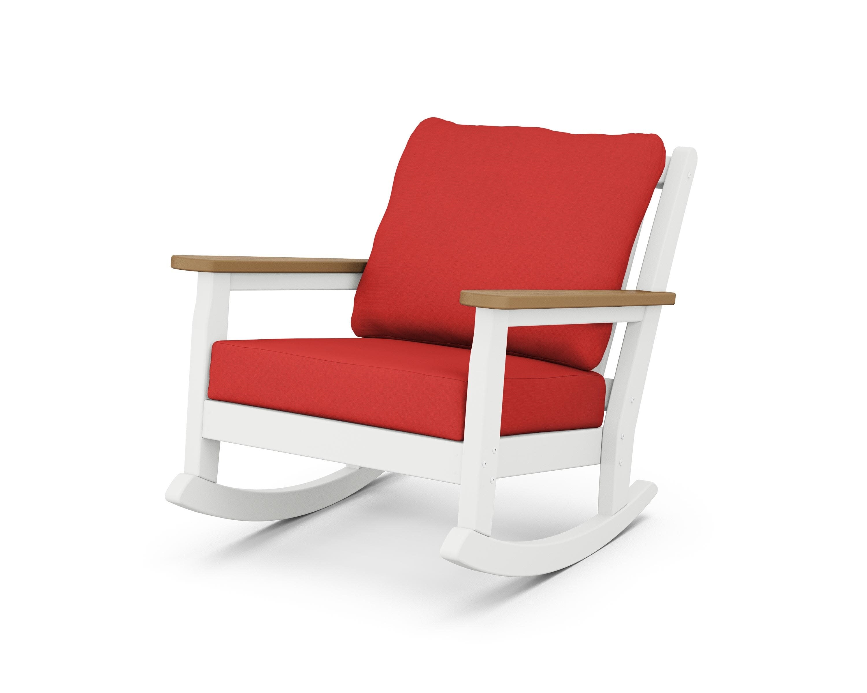 Chippendale Deep Seating Rocking Chair in White / Natural / Crimson Linen
