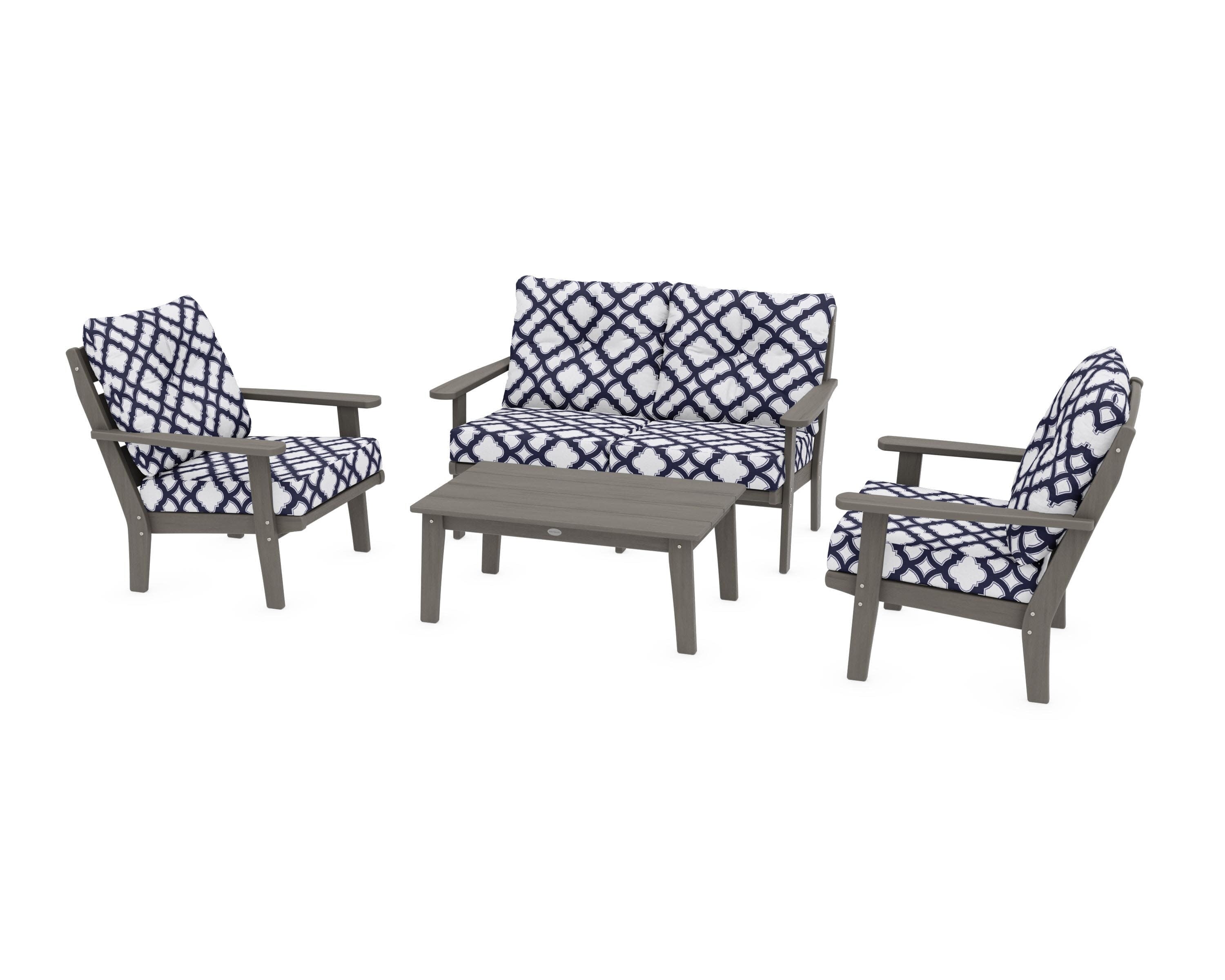 Lakeside 4-Piece Deep Seating Set in Driftwood / Trellis Navy