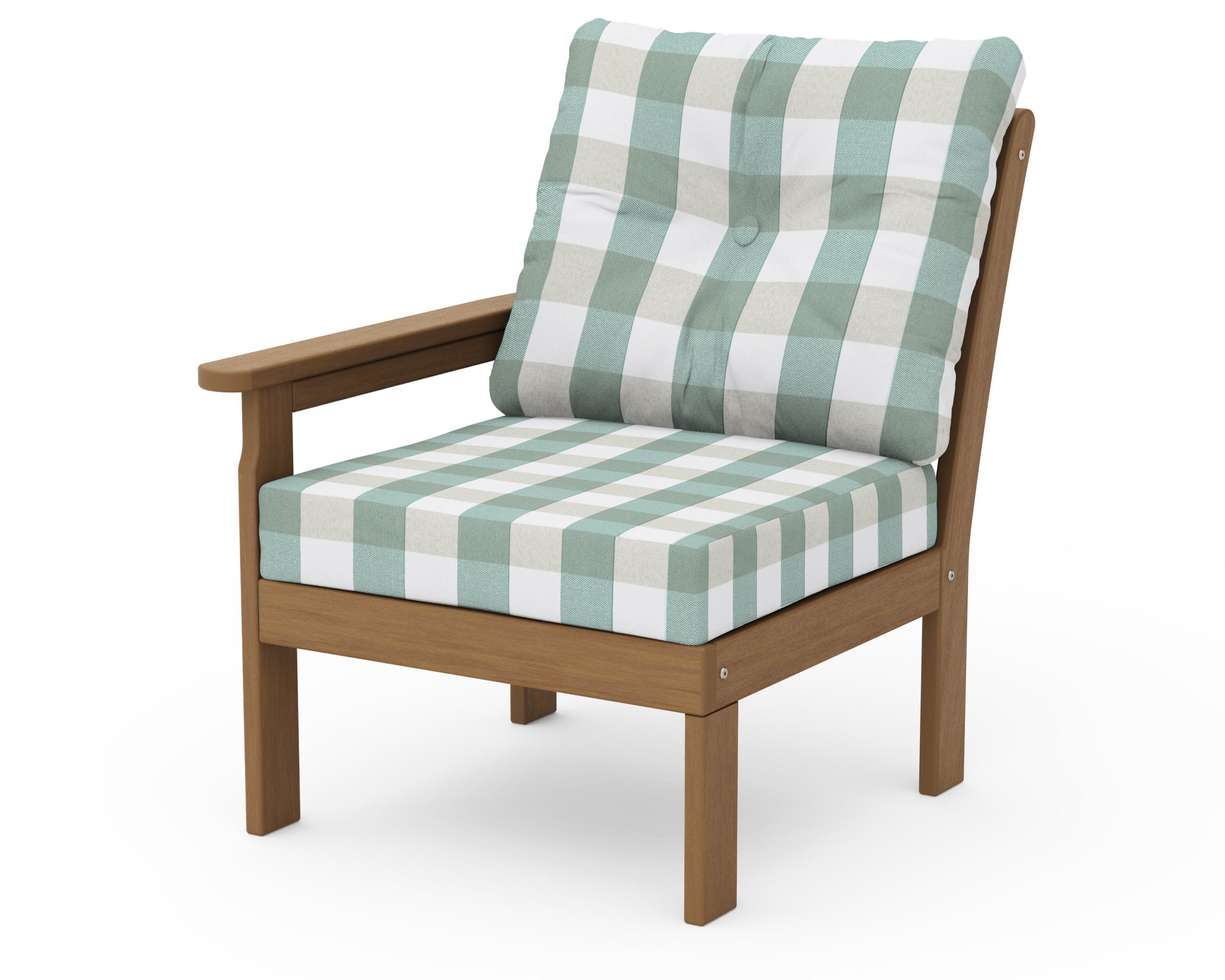 Vineyard Modular Left Arm Chair in Natural / Buffalo Plaid Glacier Spa