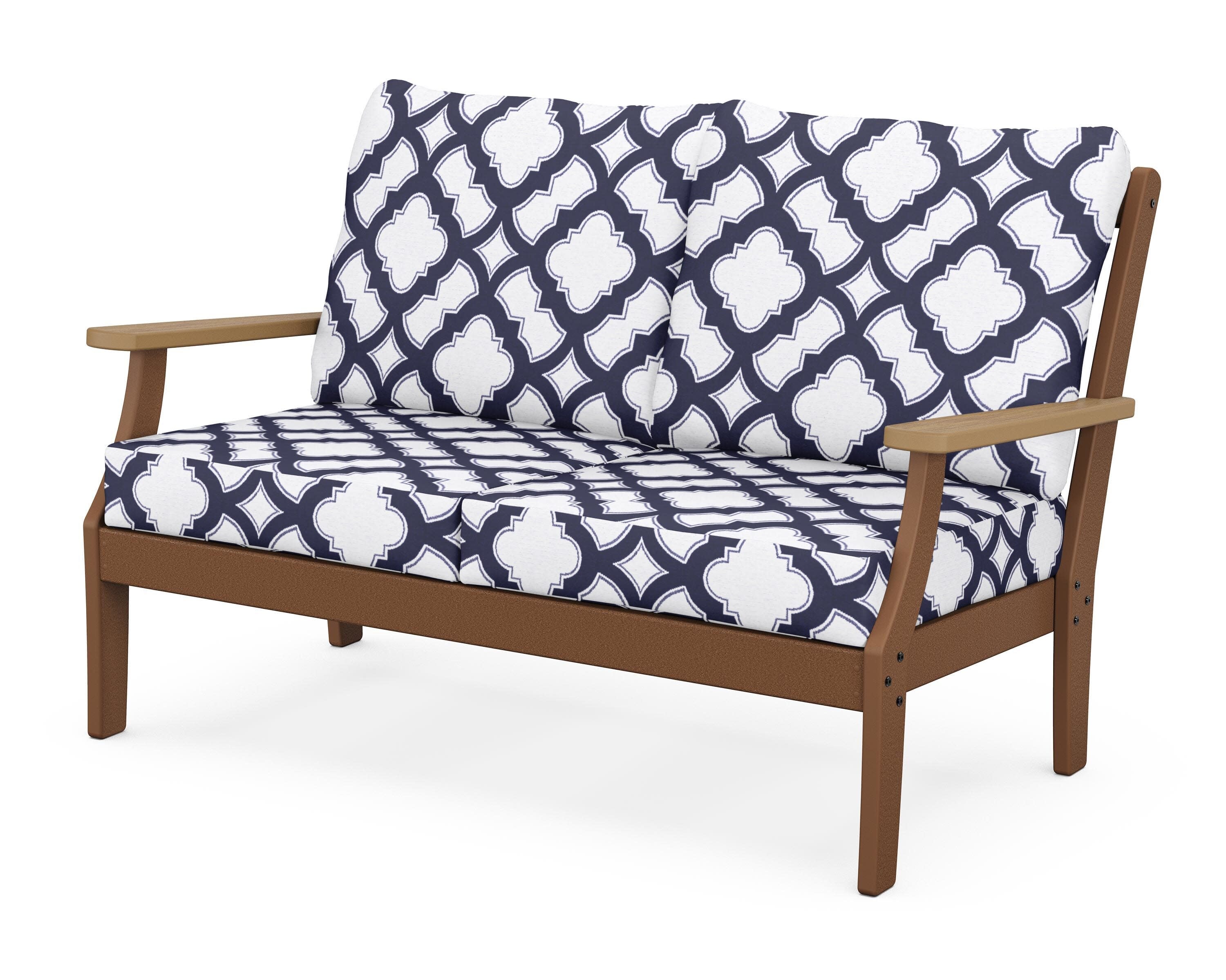Braxton Deep Seating Loveseat in Teak / Natural / Trellis Navy
