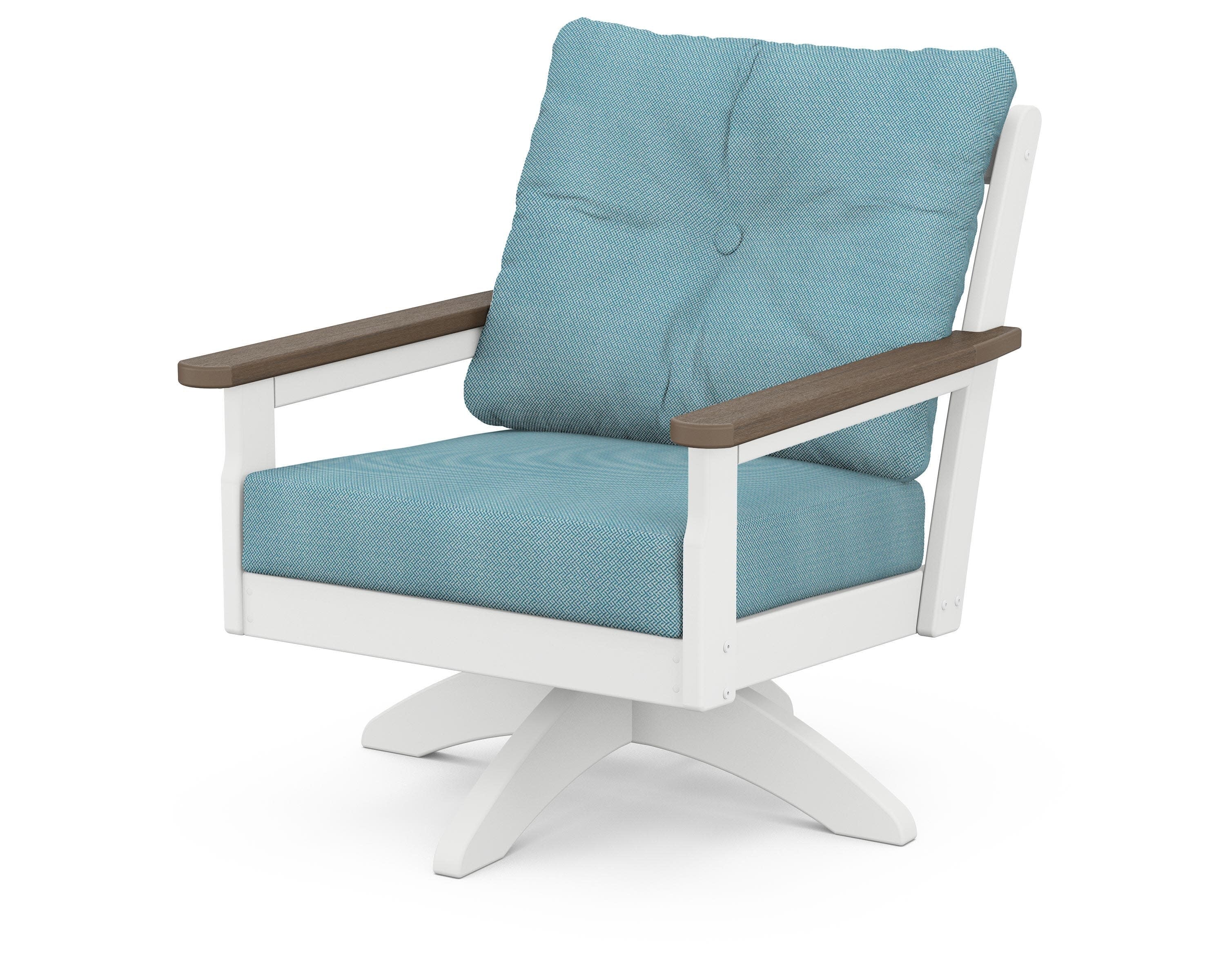 Vineyard Deep Seating Swivel Chair in White / Kona / Lattice Sky Blue