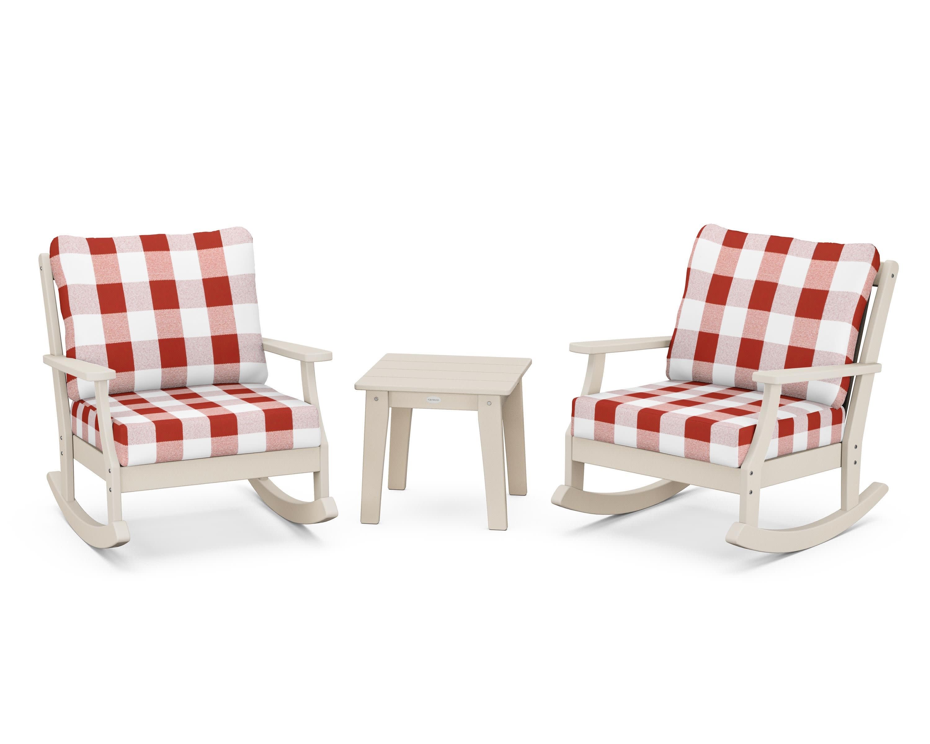Braxton 3-Piece Deep Seating Rocker Set in Sand / Buffalo Plaid Crimson