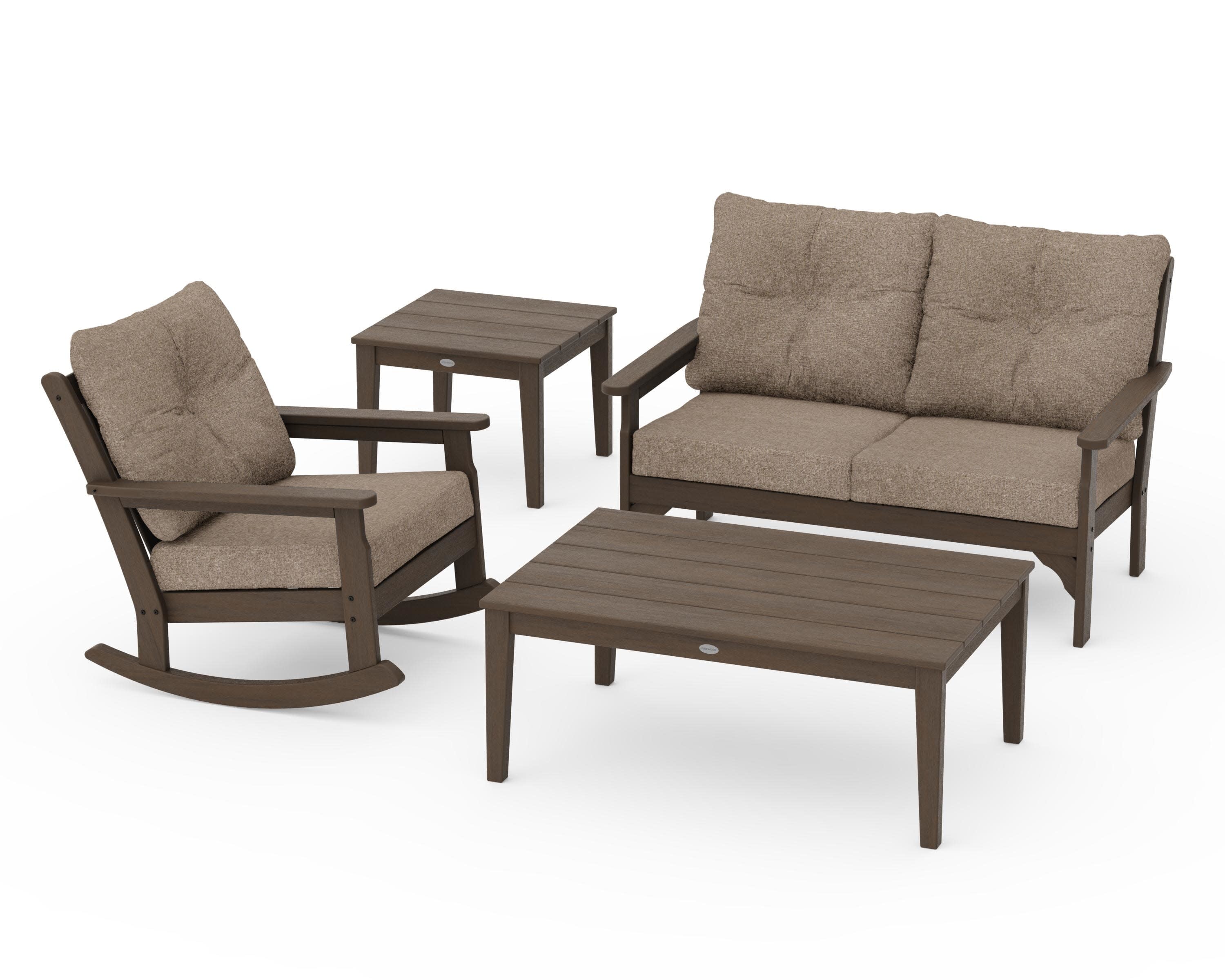 Vineyard 4-Piece Deep Seating Rocker Set in Kona / Spiced Burlap