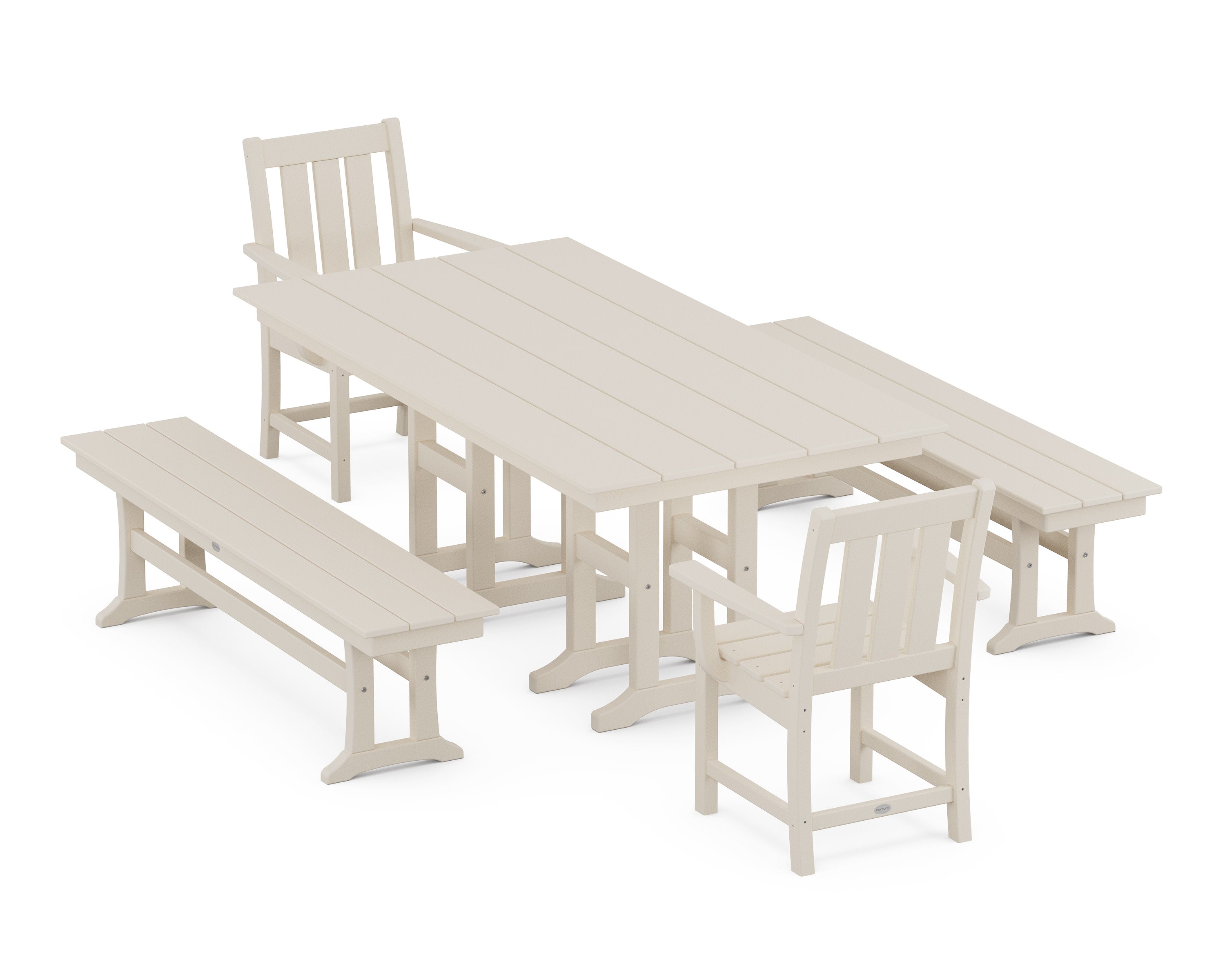 Oxford 5-Piece Farmhouse Dining Set with Benches in Sand