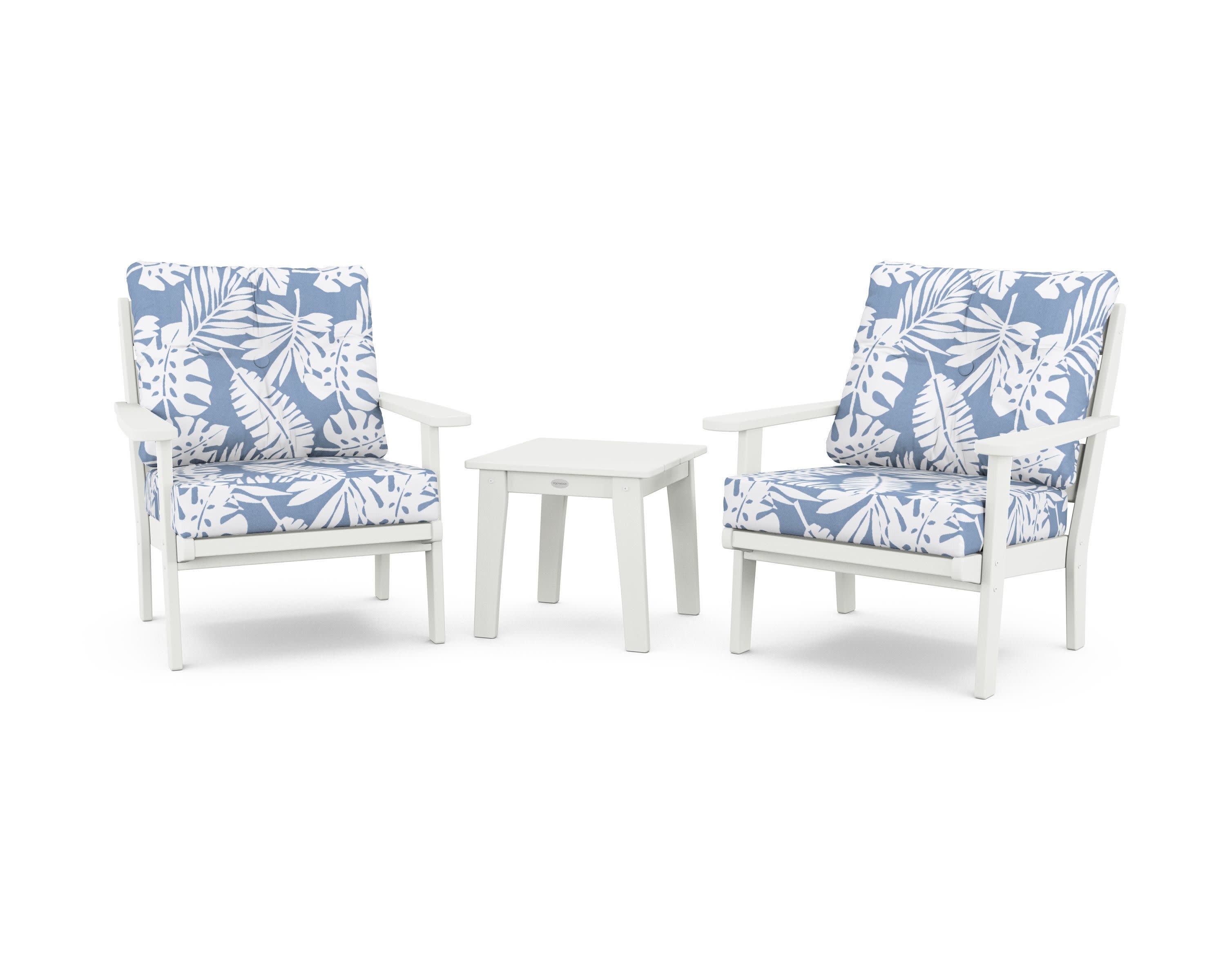 Lakeside 3-Piece Deep Seating Chair Set in Vintage White / Leaf Sky Blue
