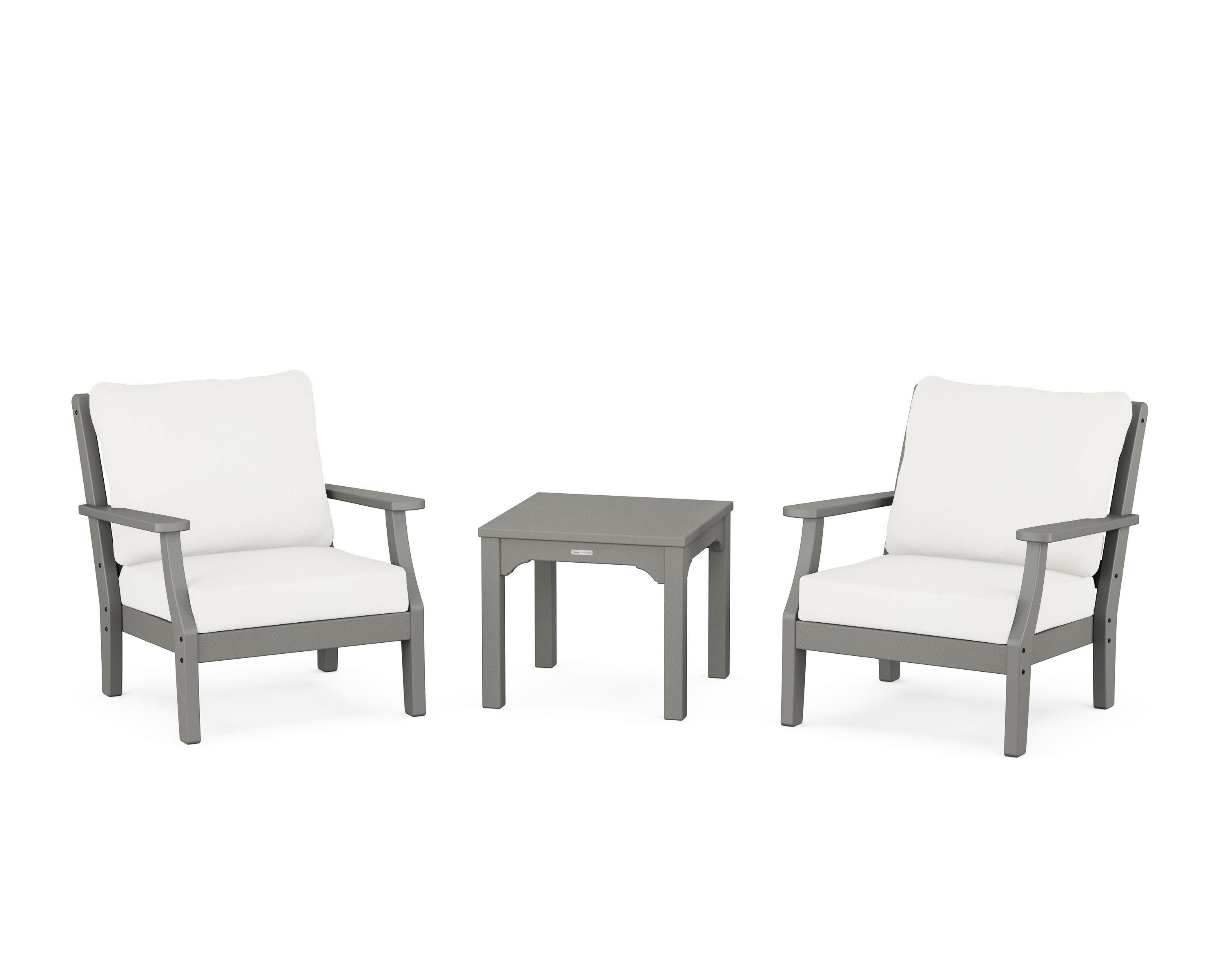 Chinoiserie 3-Piece Deep Seating Set in Slate Grey / Natural Linen
