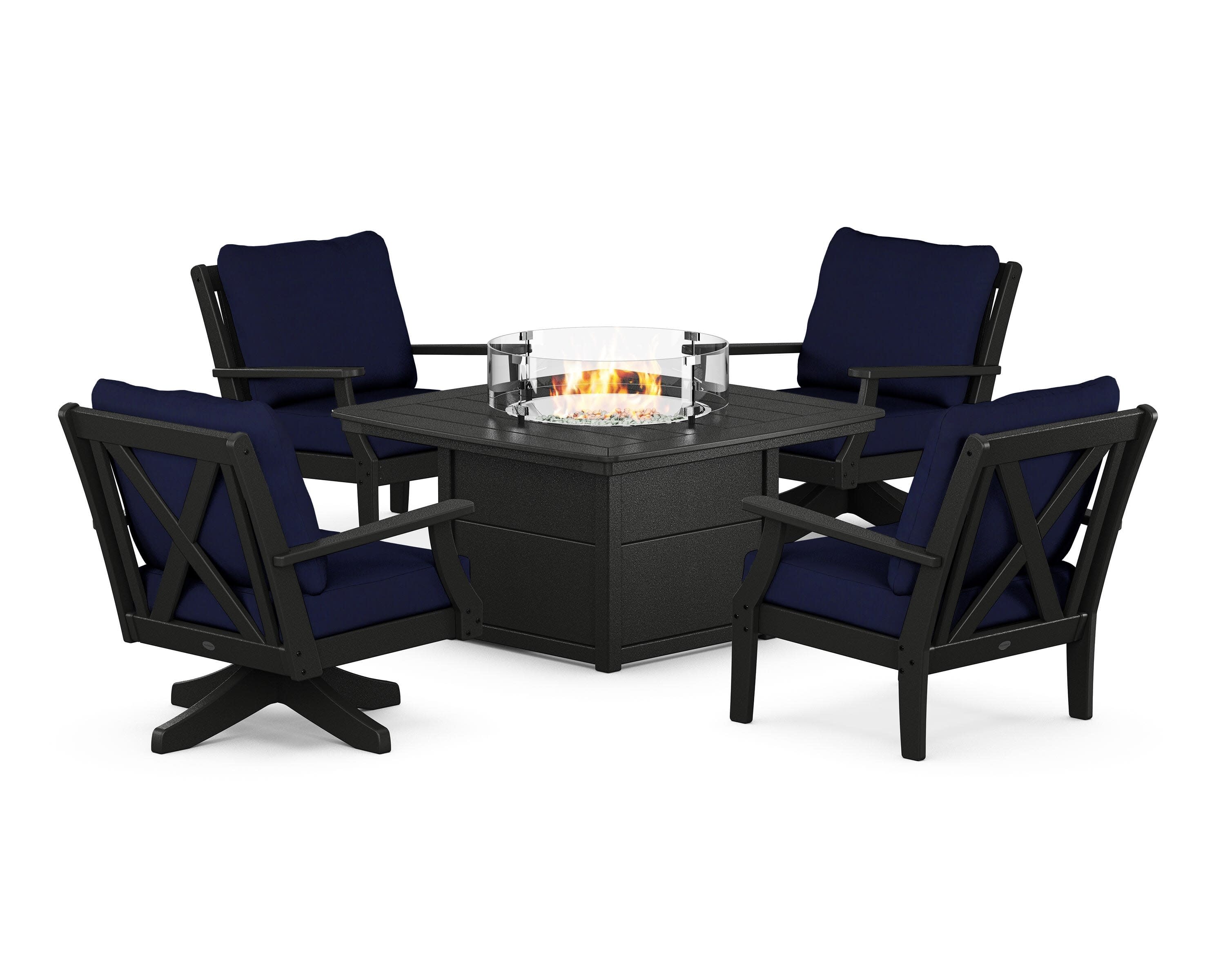 Braxton 5-Piece Deep Seating Set with Fire Table in Black / Navy