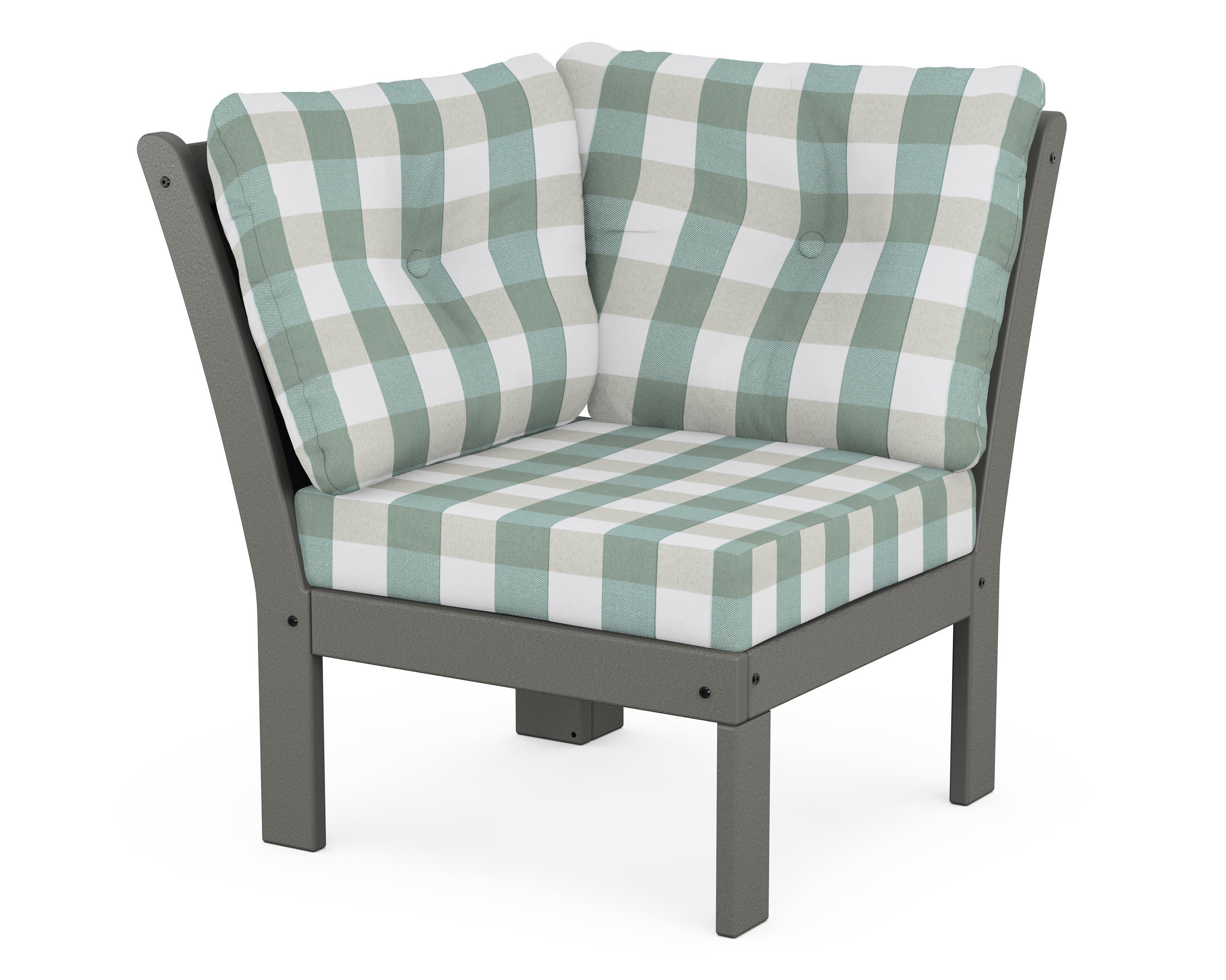 Vineyard Modular Corner Chair in Slate Grey / Buffalo Plaid Glacier Spa
