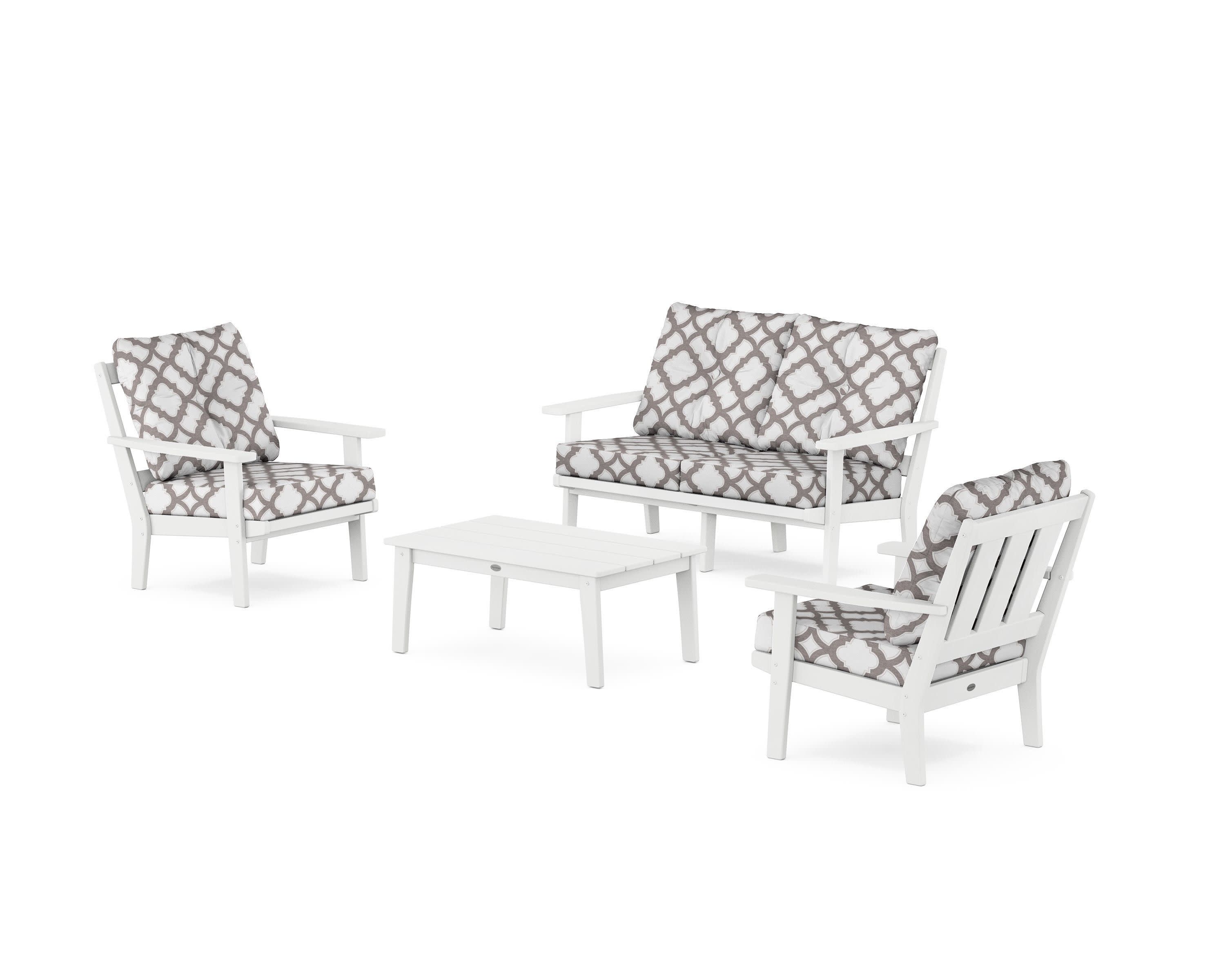 Oxford 4-Piece Deep Seating Set with Loveseat in White / Trellis Grey Mist