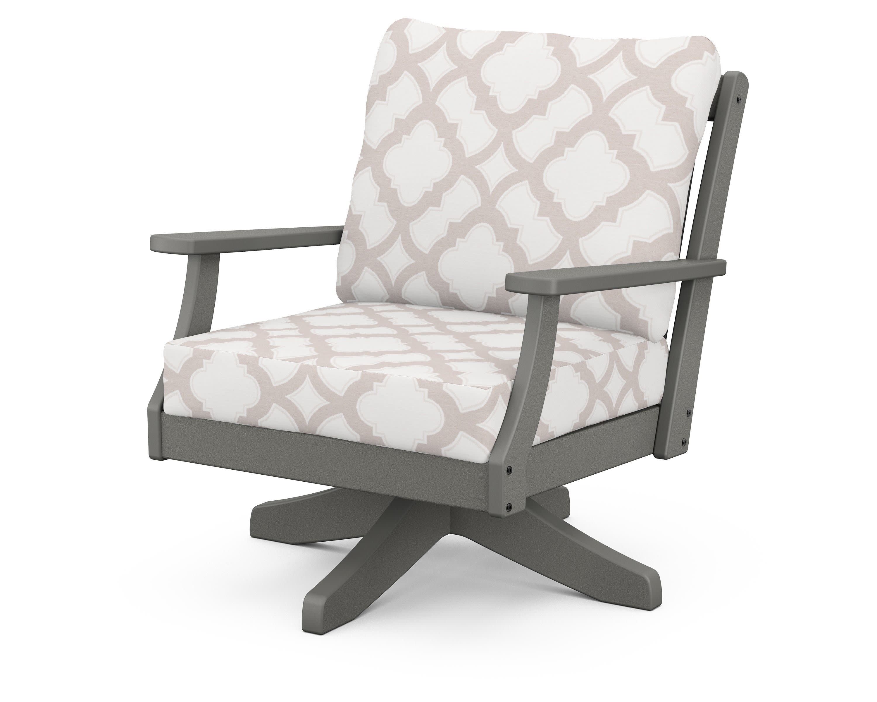 Braxton Deep Seating Swivel Chair in Slate Grey / Trellis Dune Burlap