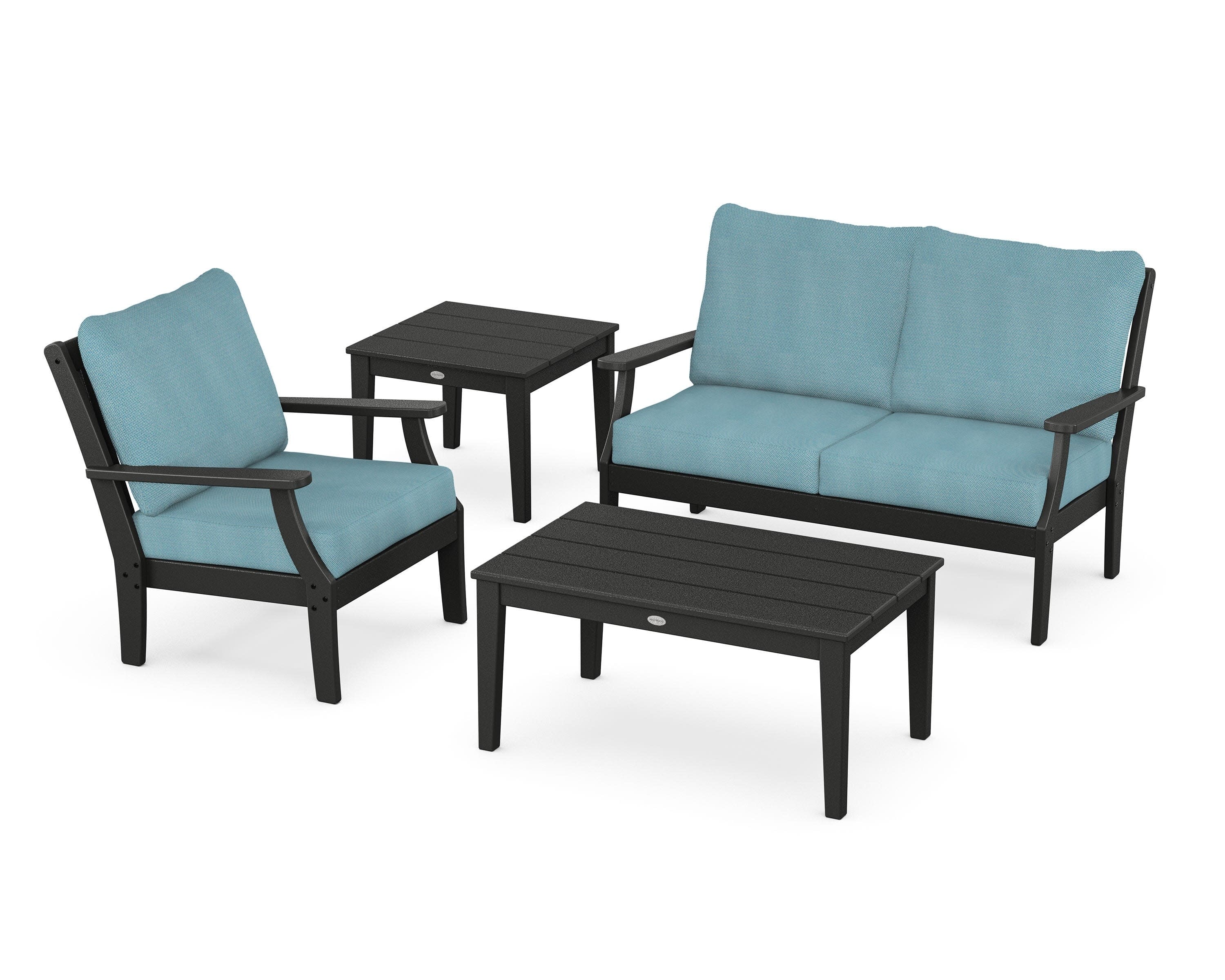 Braxton 4-Piece Deep Seating Set in Black / Lattice Sky Blue
