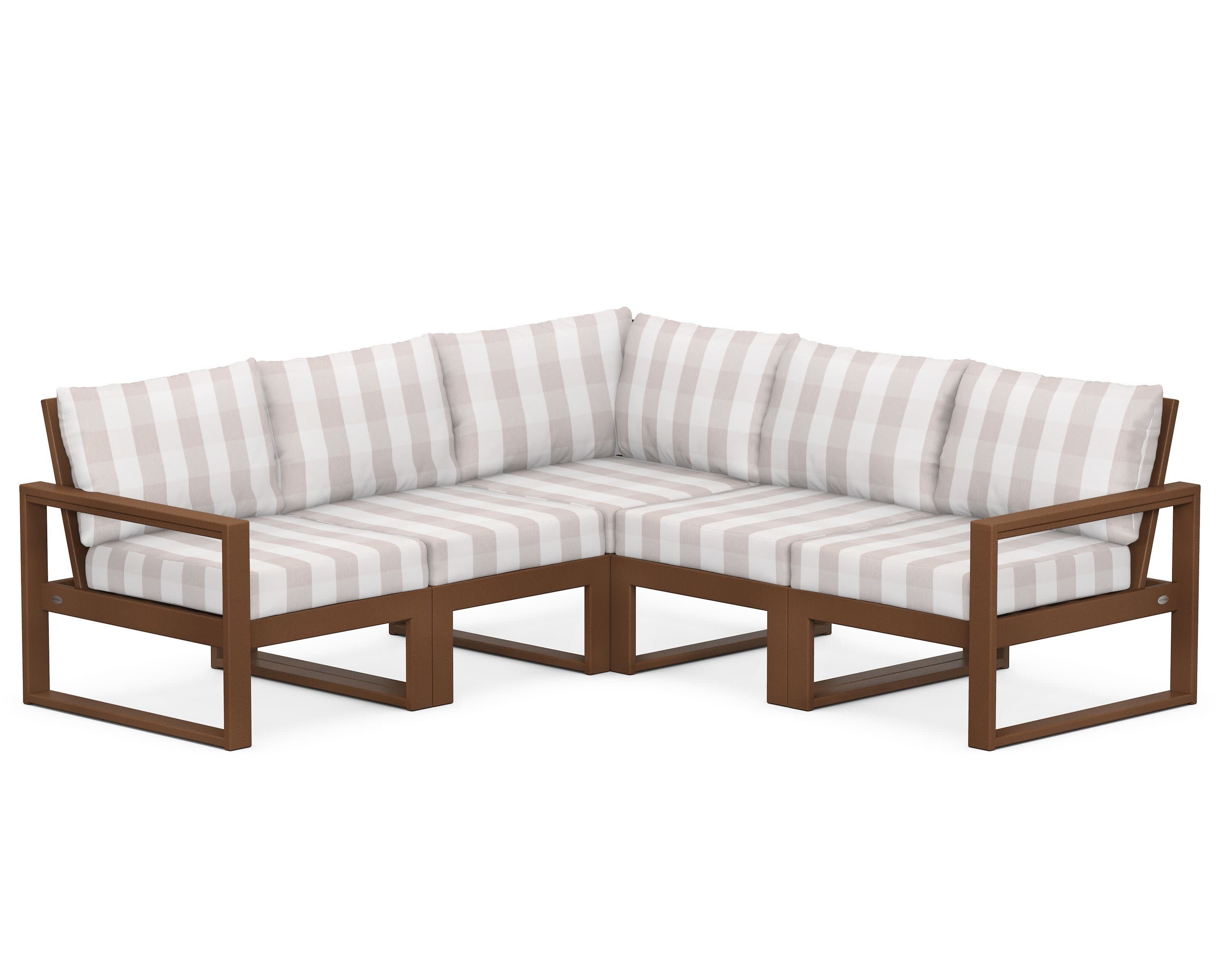 EDGE 5-Piece Modular Deep Seating Set in Teak / Buffalo Plaid Dune Burlap