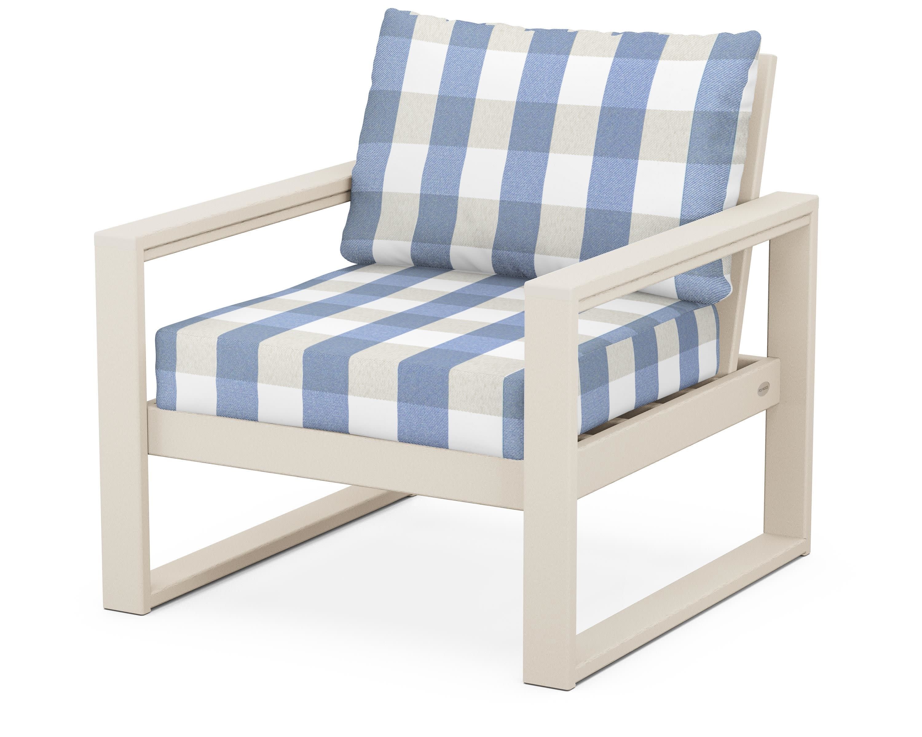 EDGE Club Chair in Sand / Buffalo Plaid Sky Blue