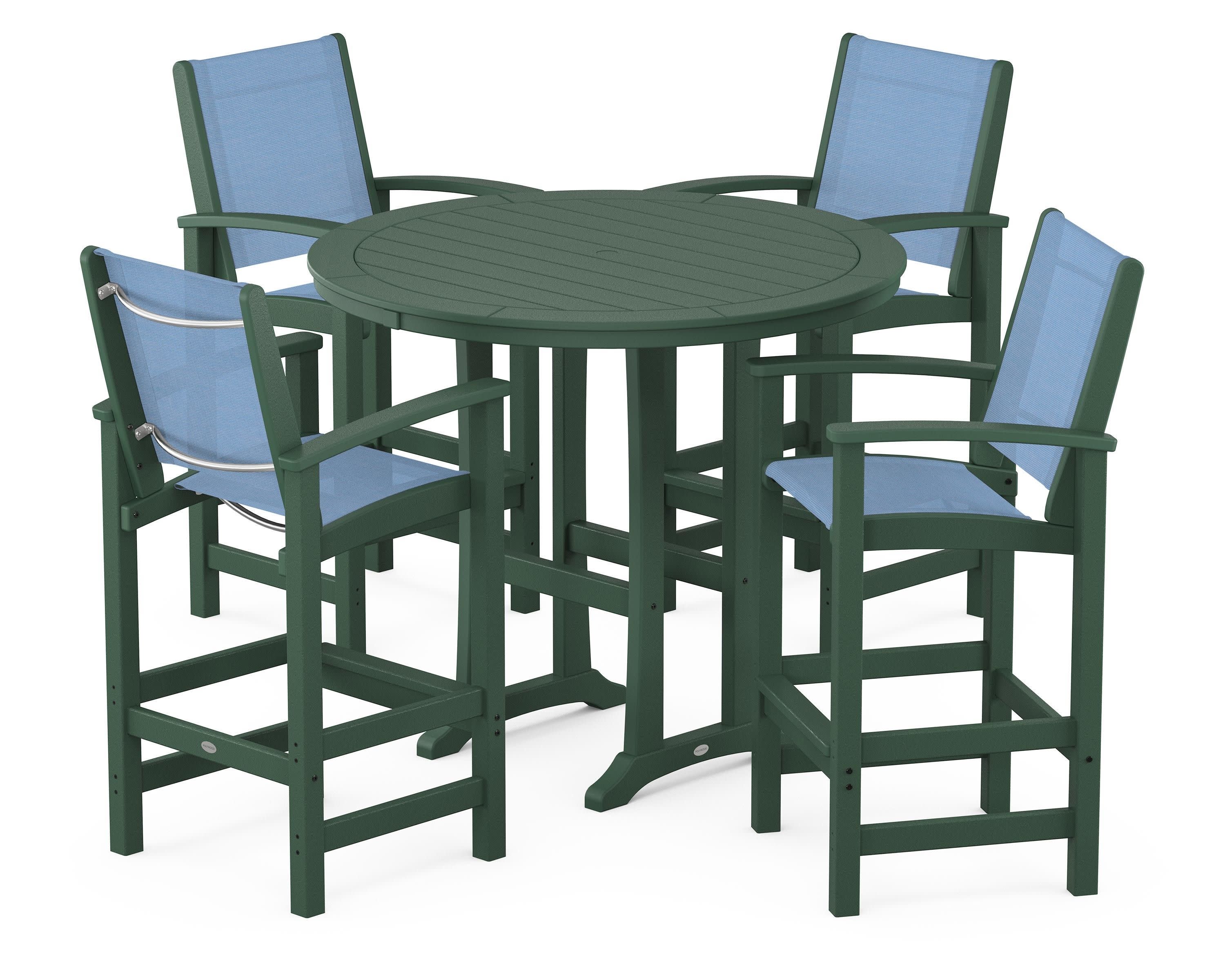 Coastal 5-Piece Nautical Trestle Bar Set in Green / Poolside Sling