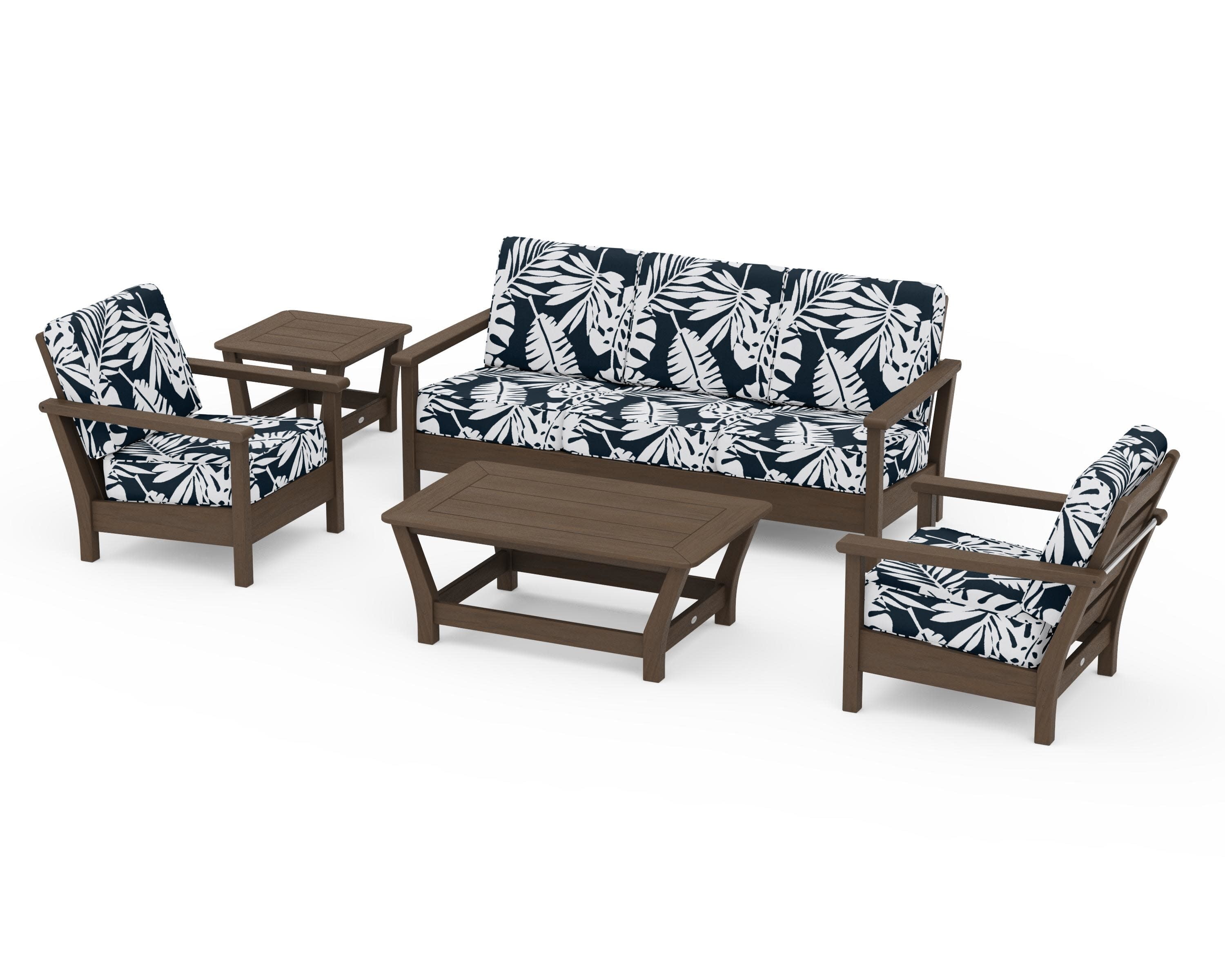 Harbour 5-Piece Deep Seating Set in Kona / Leaf Marine Indigo