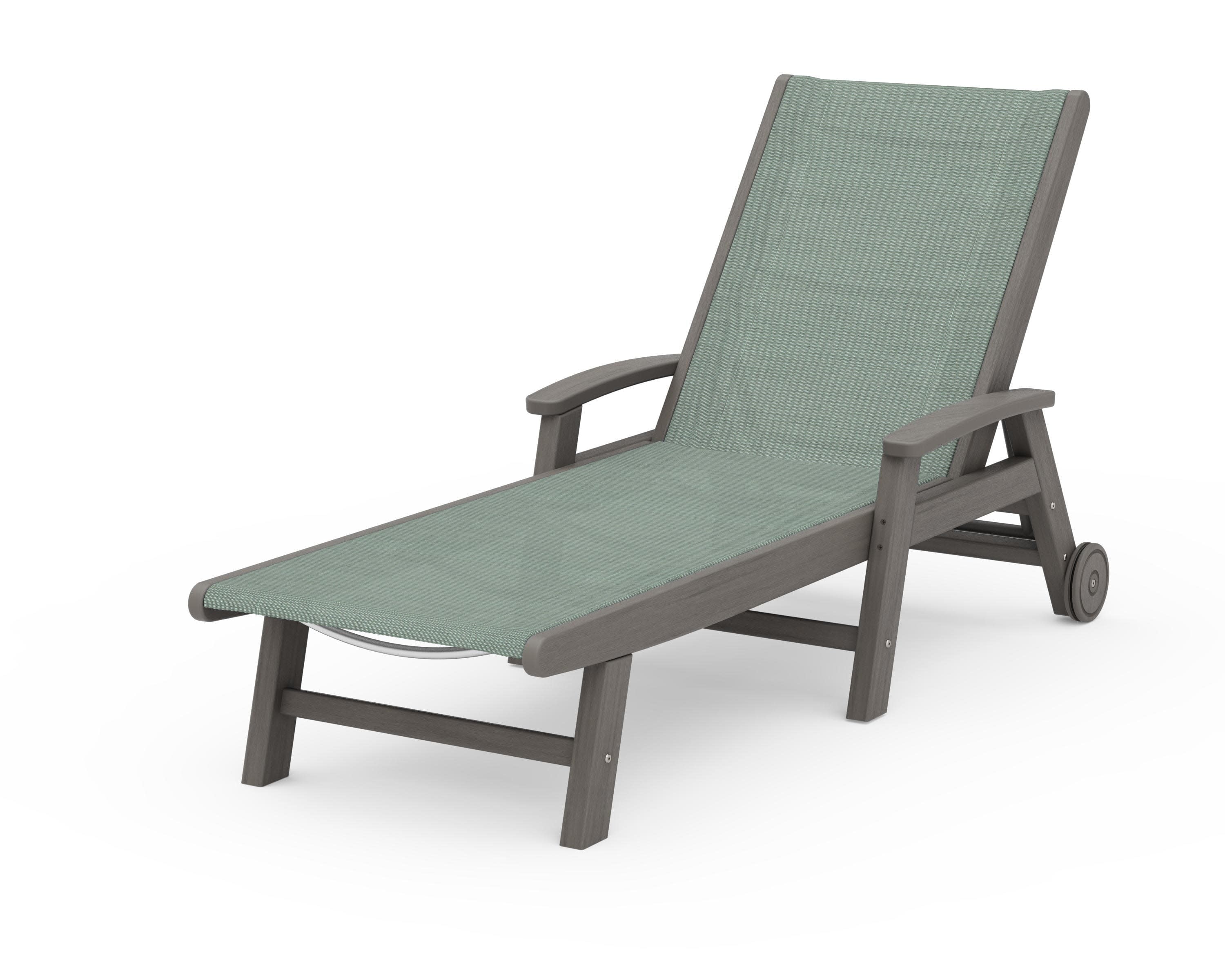 Coastal Chaise with Wheels in Driftwood / Dupioni Sea Mist Sling