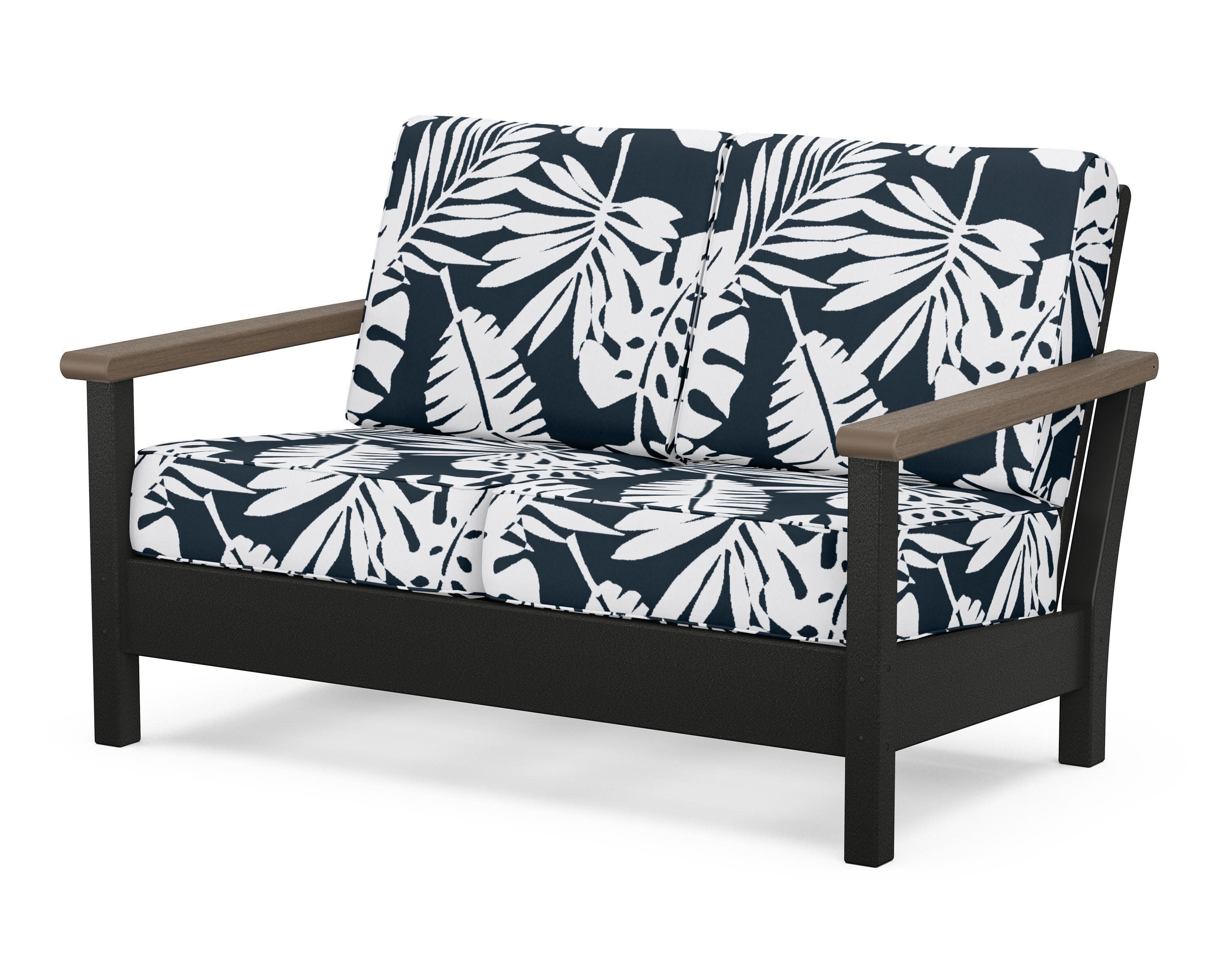 Harbour Deep Seating Loveseat in Black / Kona / Leaf Marine Indigo