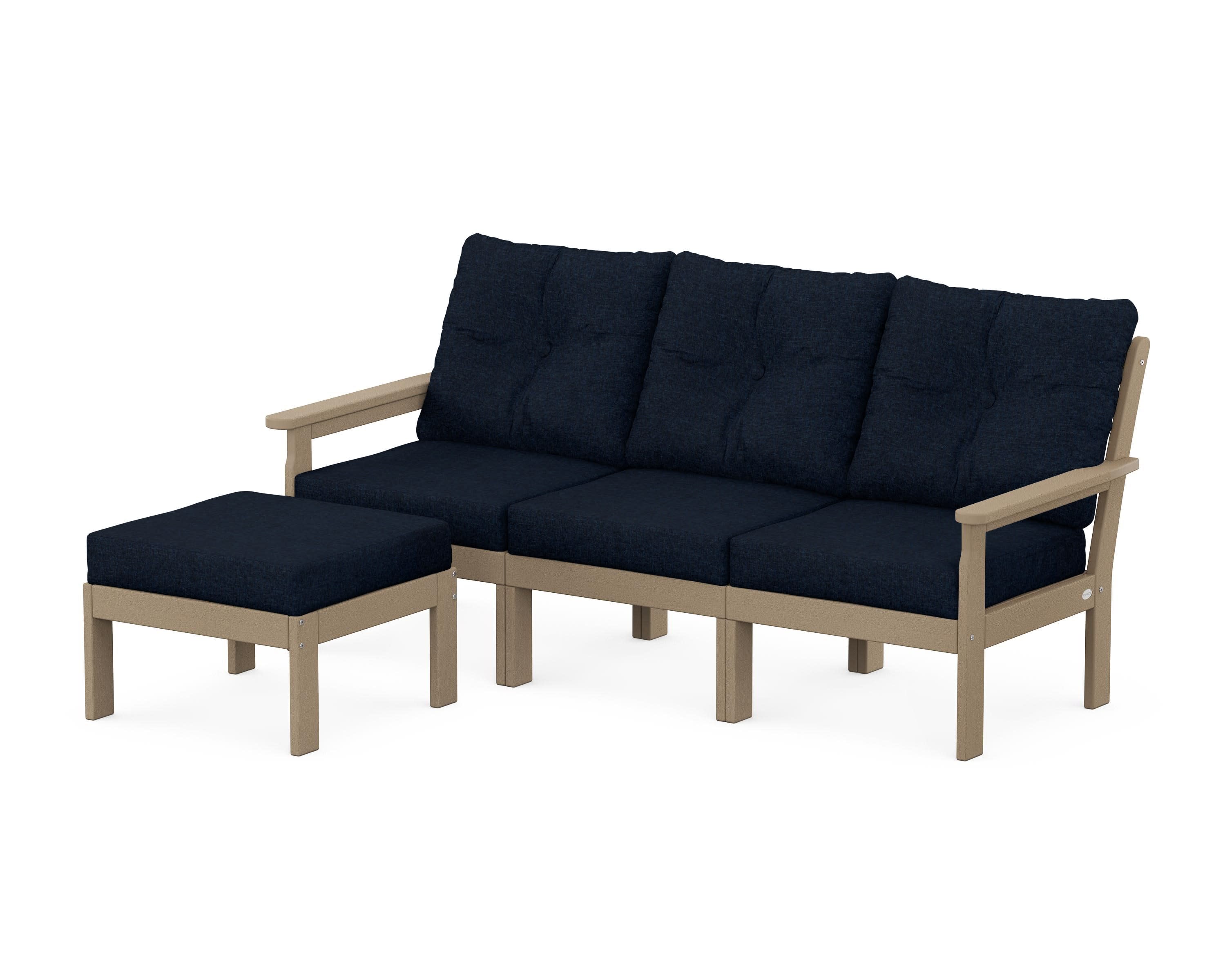 Vineyard 4-Piece Sectional with Ottoman in Vintage Sahara / Marine Indigo