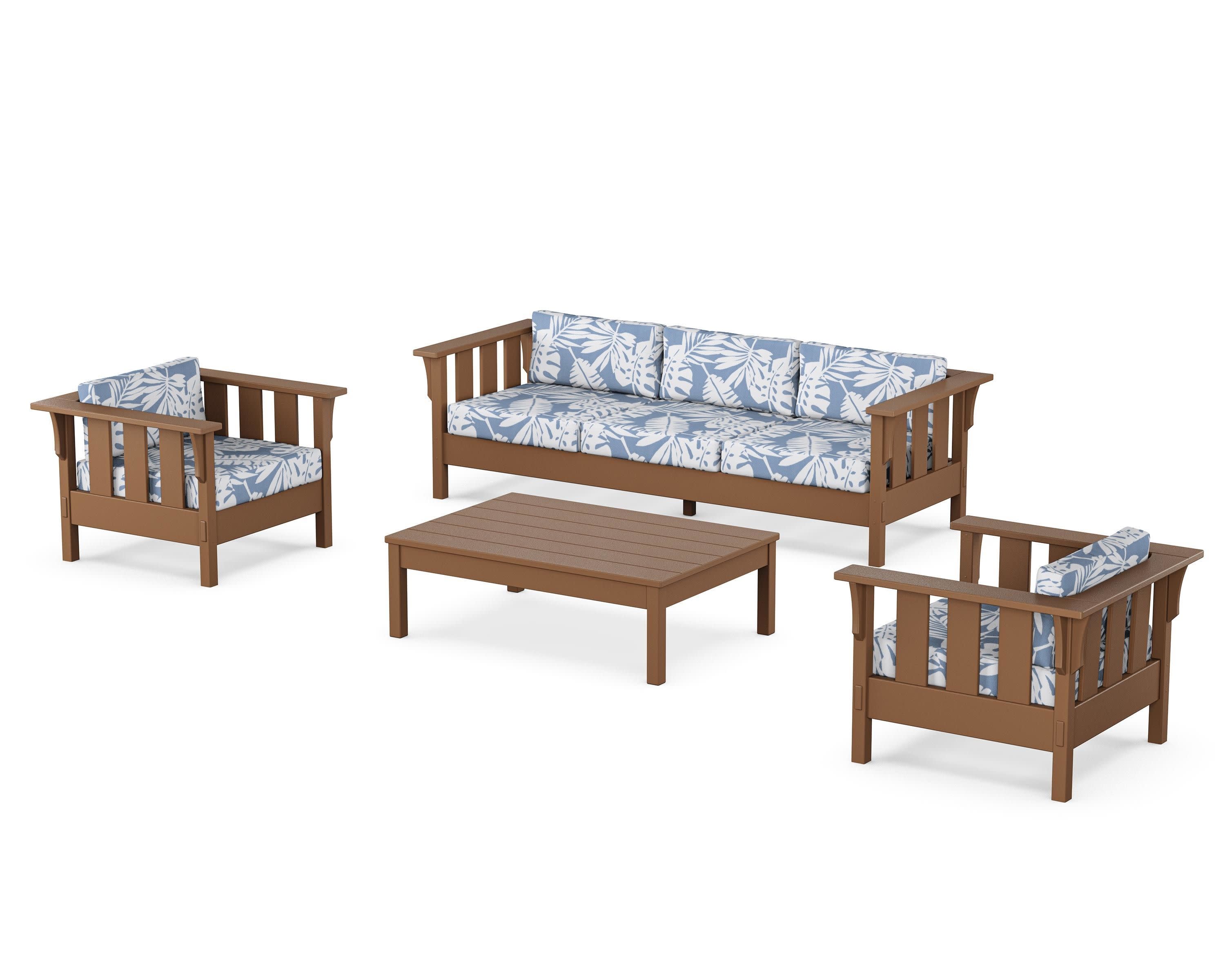 Acadia 4-Piece Deep Seating Set with Sofa in Teak / Leaf Sky Blue