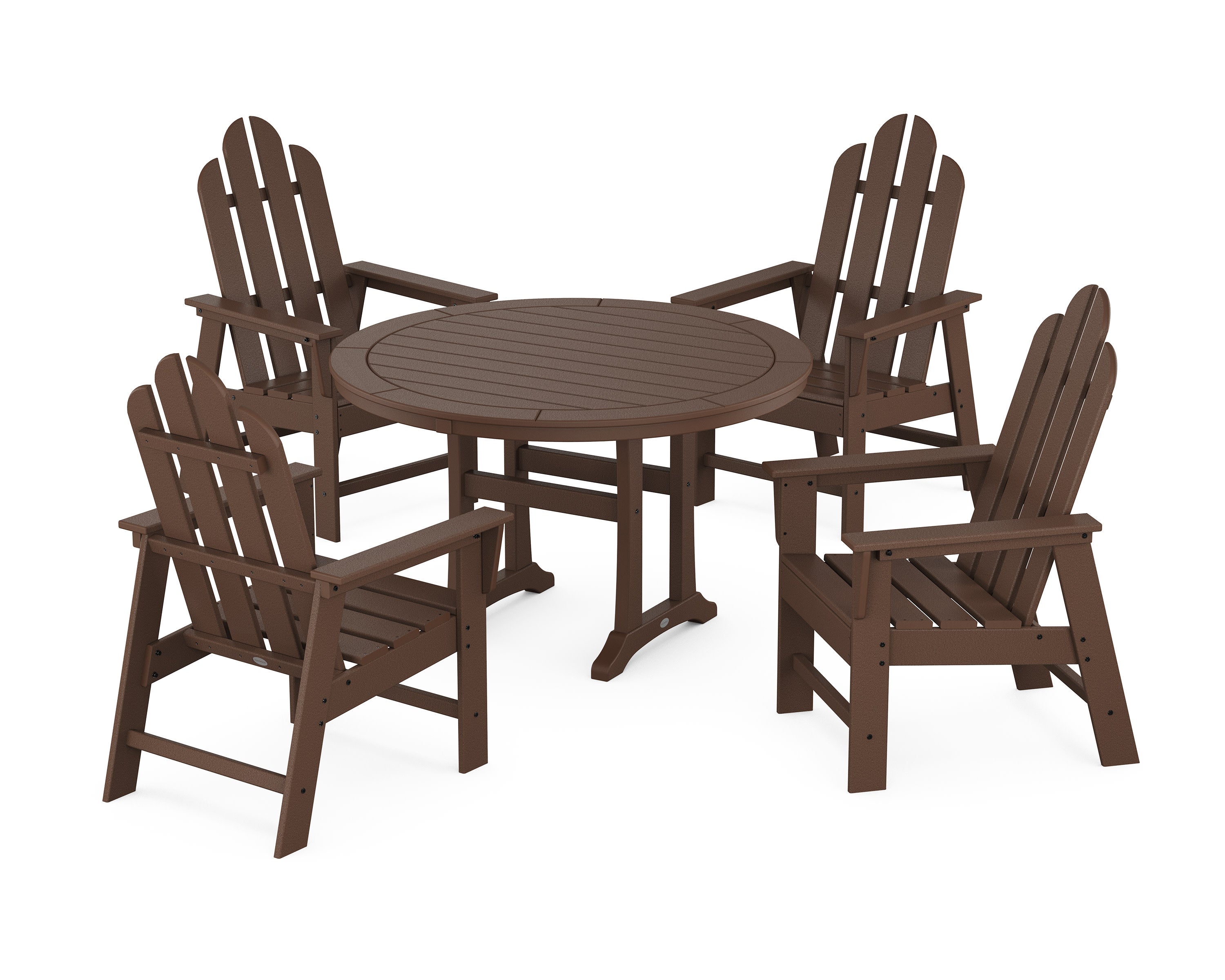 Long Island 5-Piece Round Dining Set with Trestle Legs in Mahogany