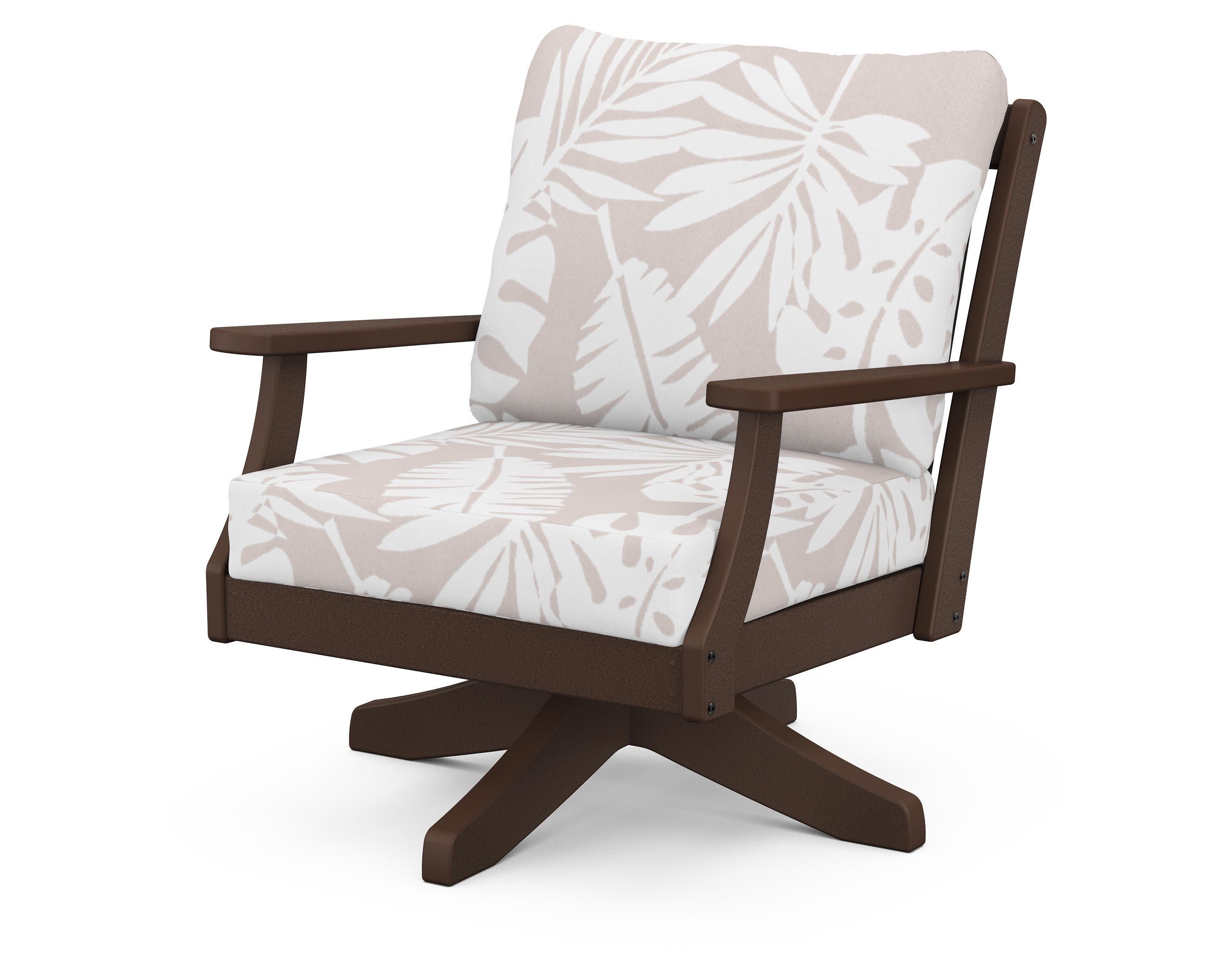 Braxton Deep Seating Swivel Chair in Mahogany / Leaf Dune Burlap