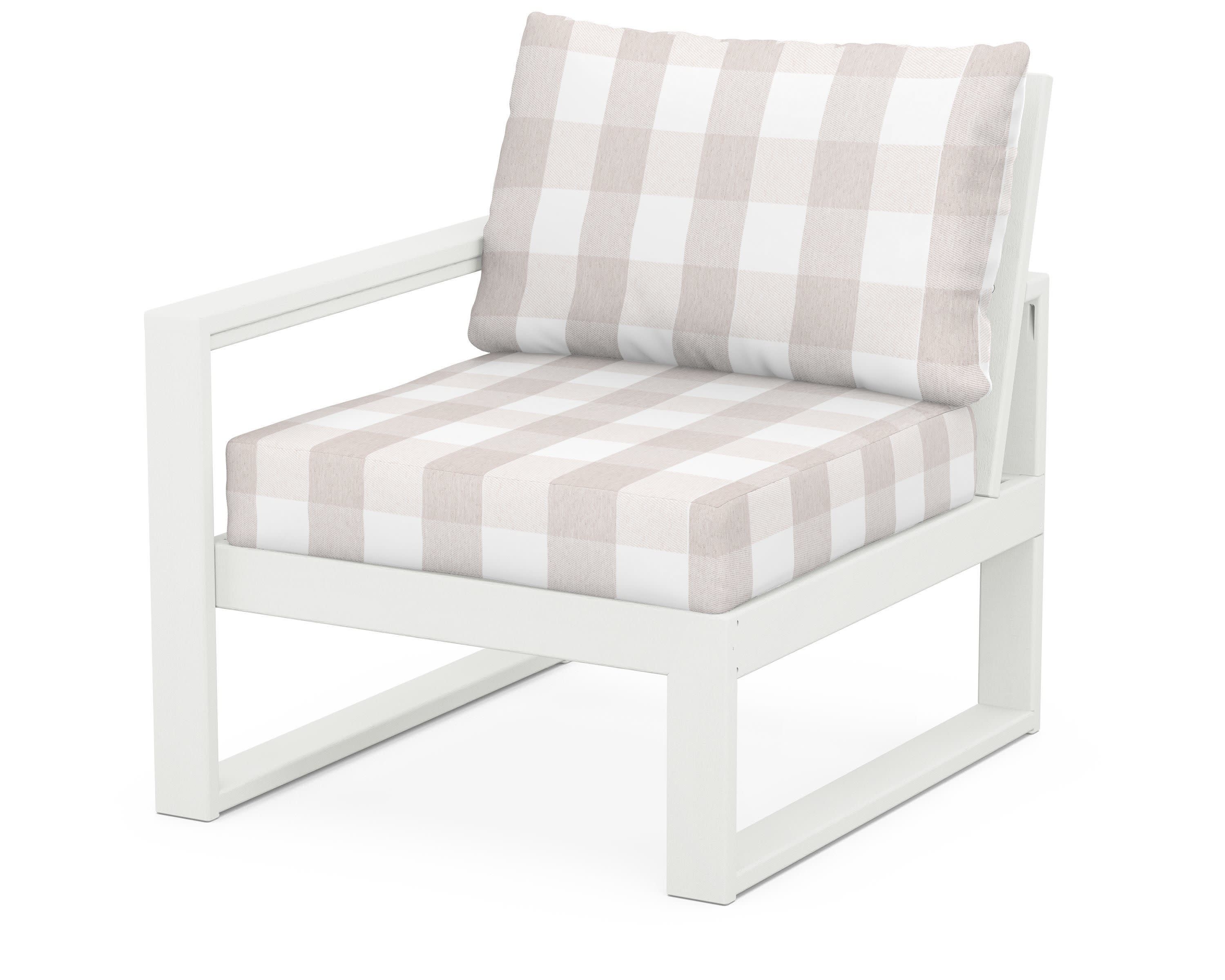 EDGE Modular Left Arm Chair in Vintage White / Buffalo Plaid Dune Burlap