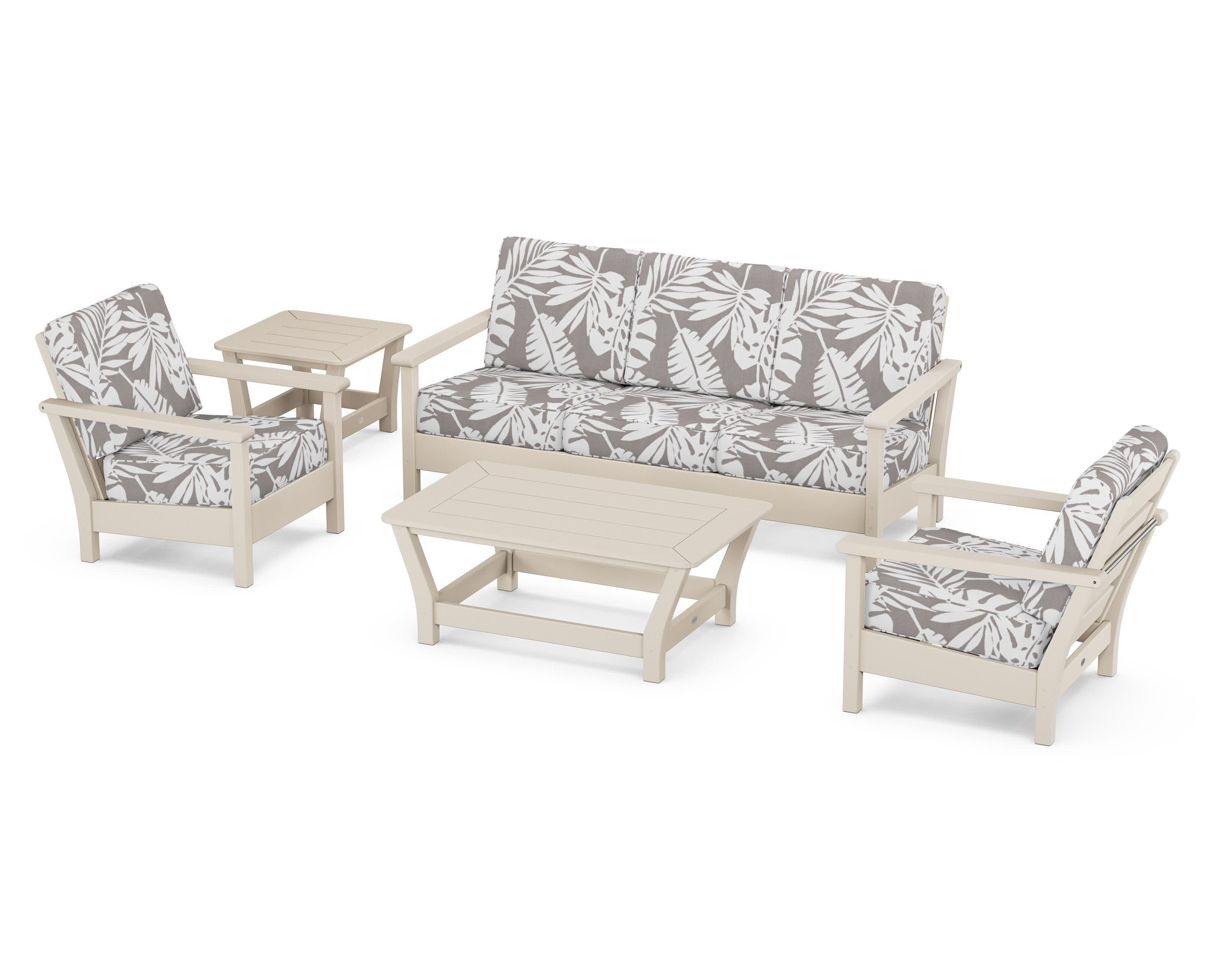 Harbour 5-Piece Deep Seating Set in Sand / Leaf Grey Mist