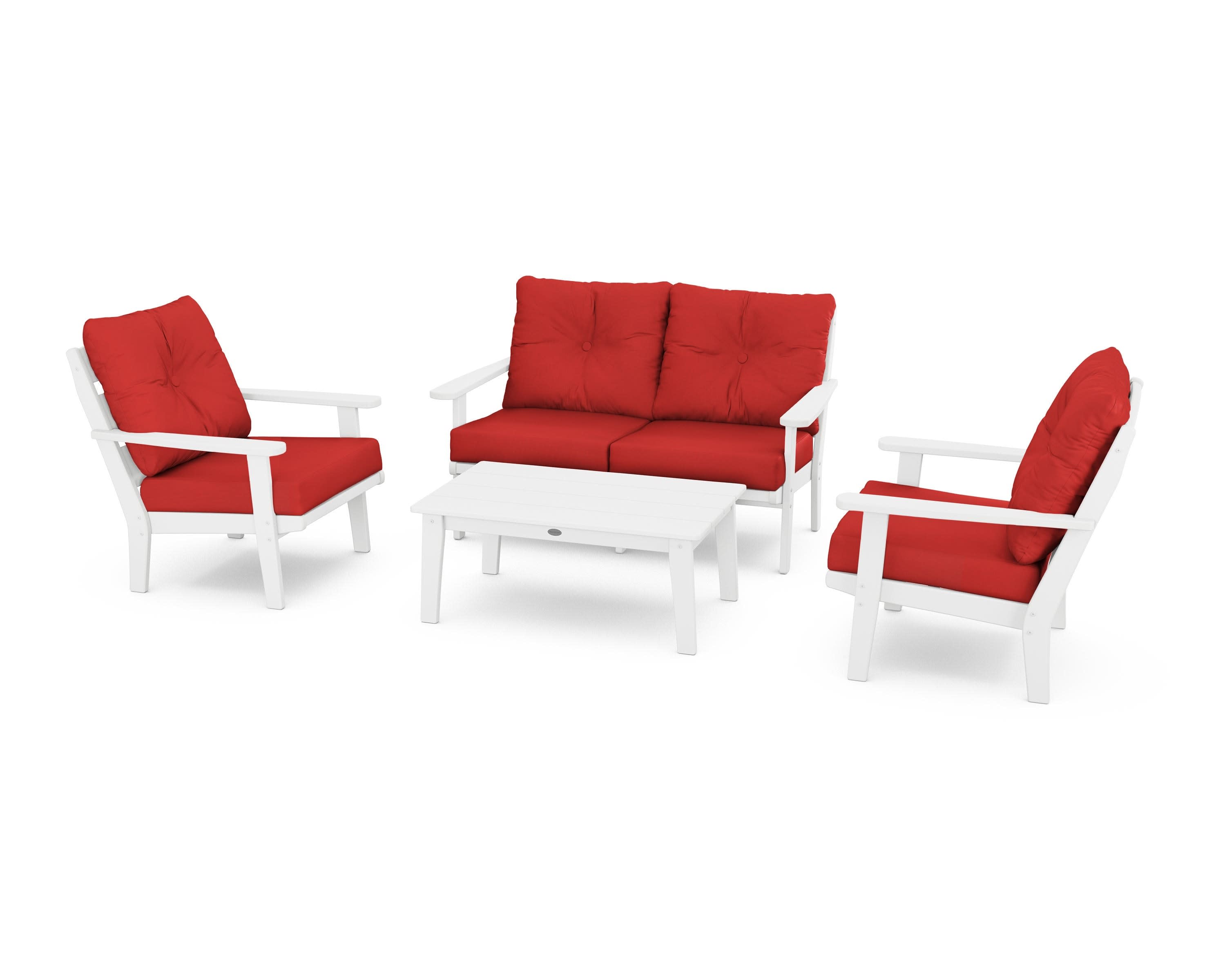 Lakeside 4-Piece Deep Seating Set in White / Crimson Linen