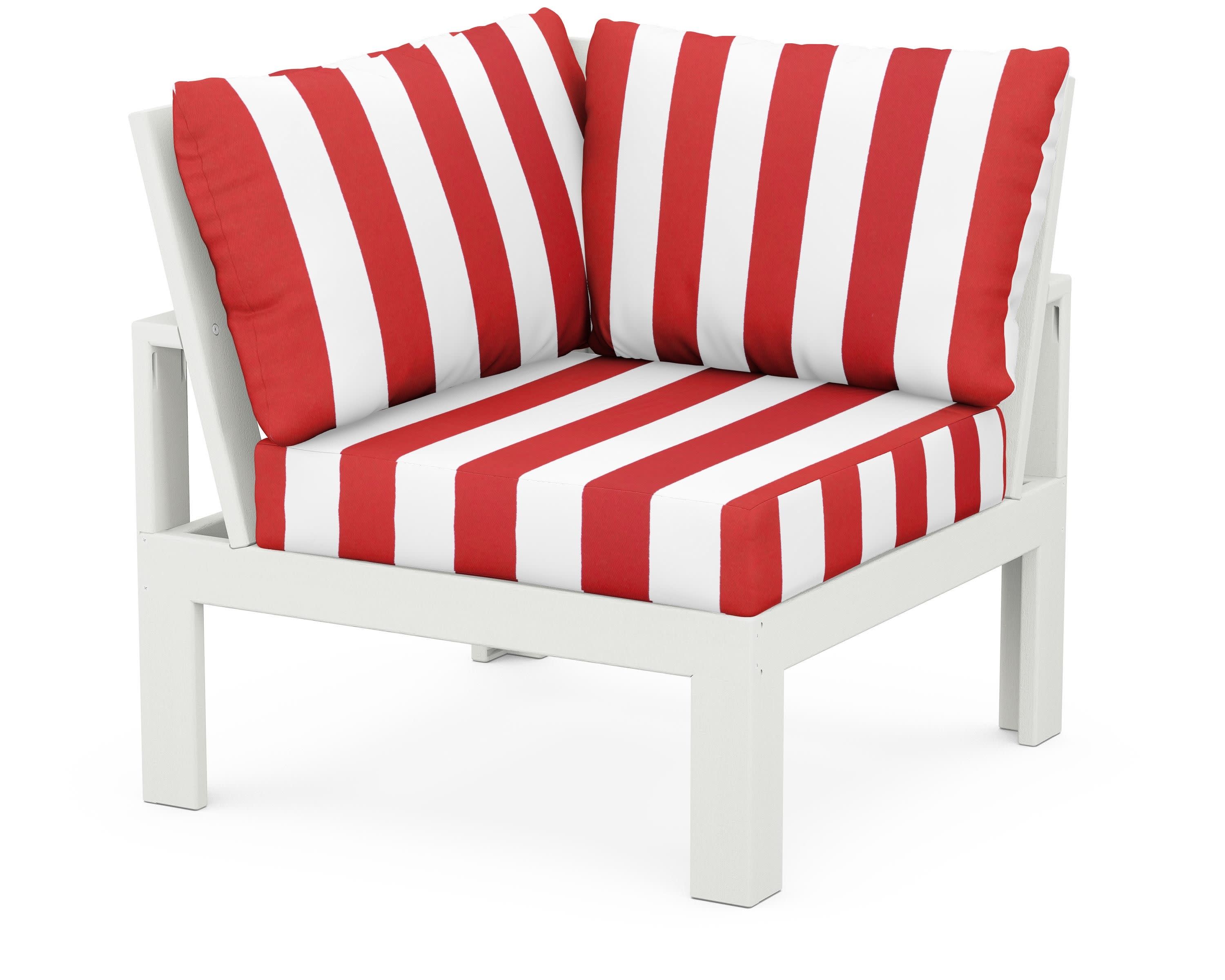 Modular Corner Chair in Vintage White / Cabana Stripe Crimson