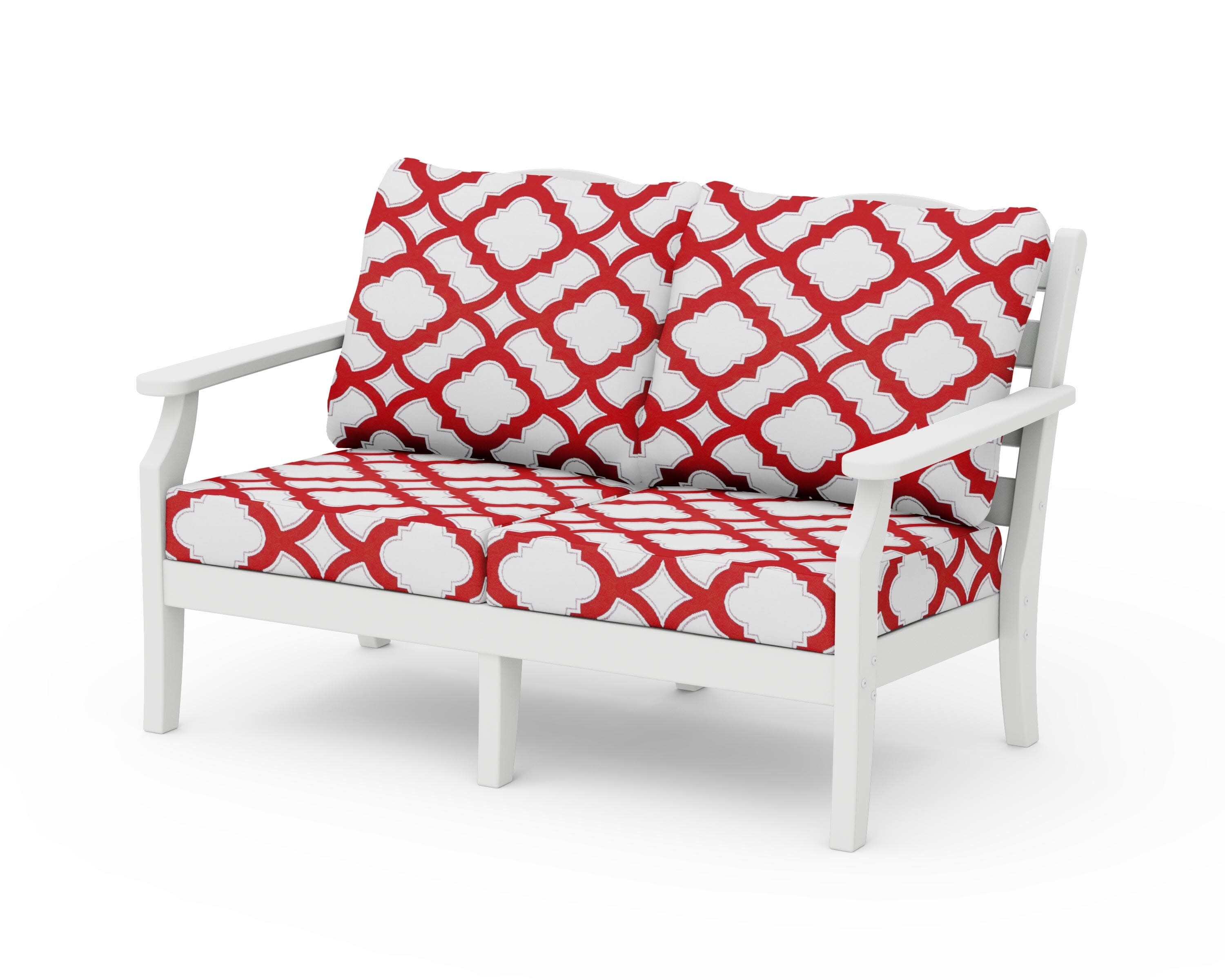 Savannah Deep Seating Loveseat in White / Trellis Crimson