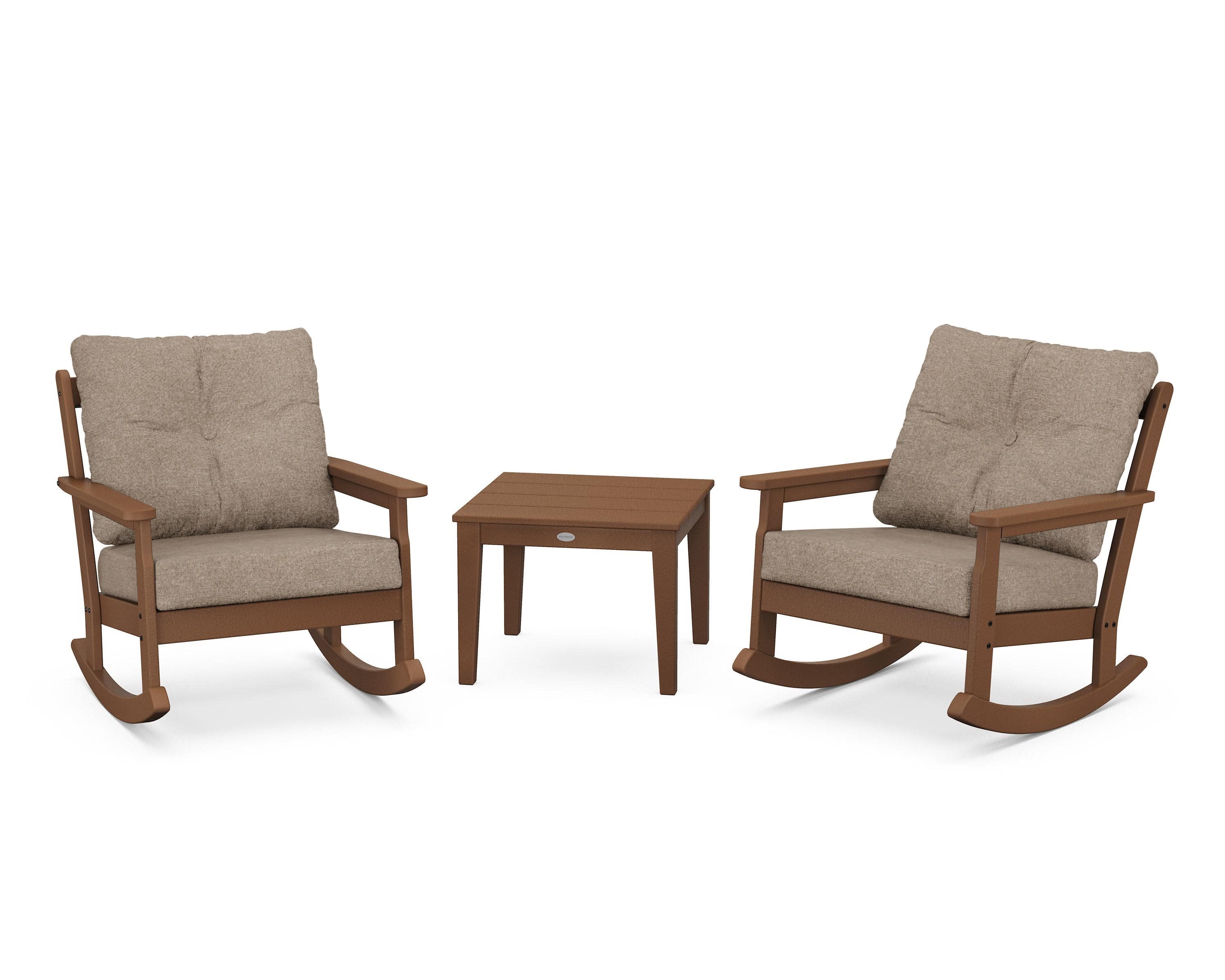 Vineyard 3-Piece Deep Seating Rocker Set in Teak / Spiced Burlap