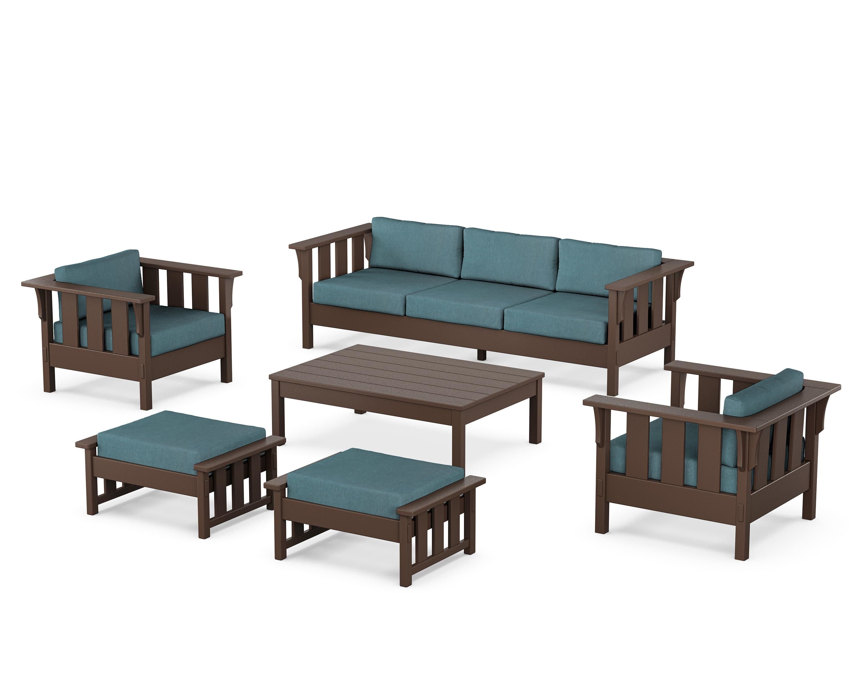 Acadia 6-Piece Lounge Sofa Set in Mahogany / Ocean Teal