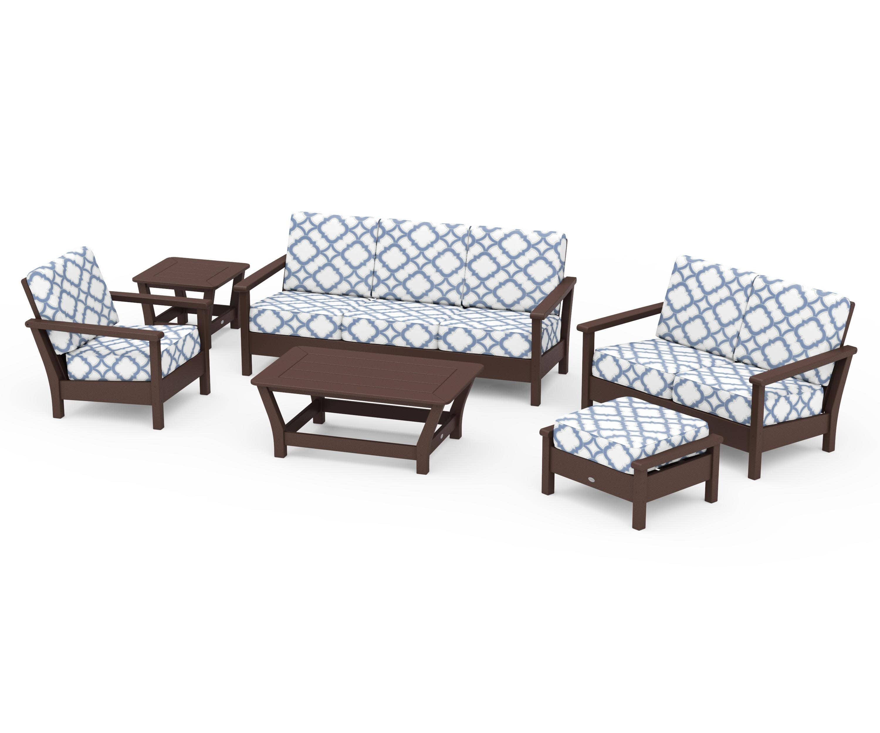 Harbour 6-Piece Outdoor Living Set in Mahogany / Trellis Sky Blue