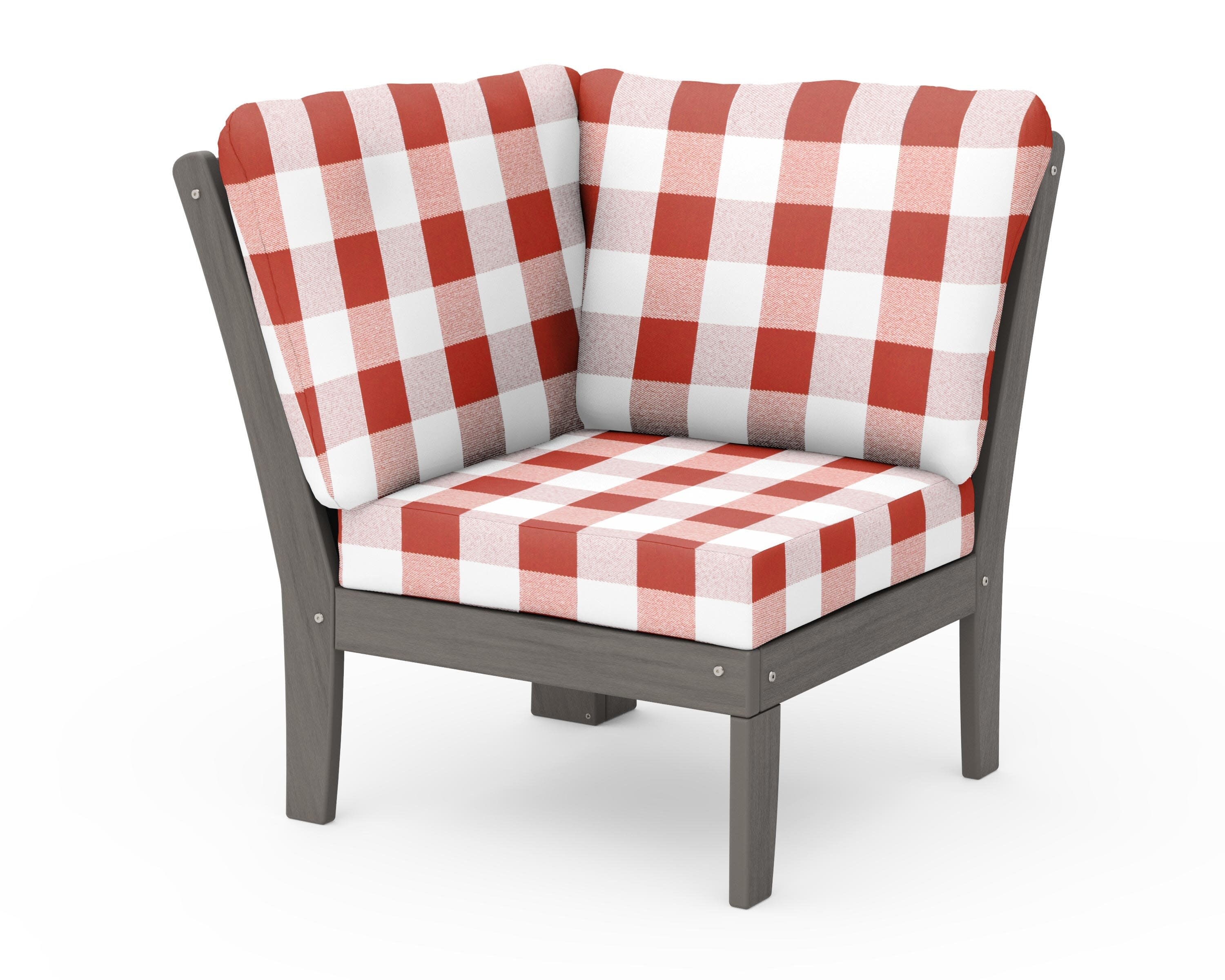 Braxton Modular Corner Chair in Driftwood / Buffalo Plaid Crimson