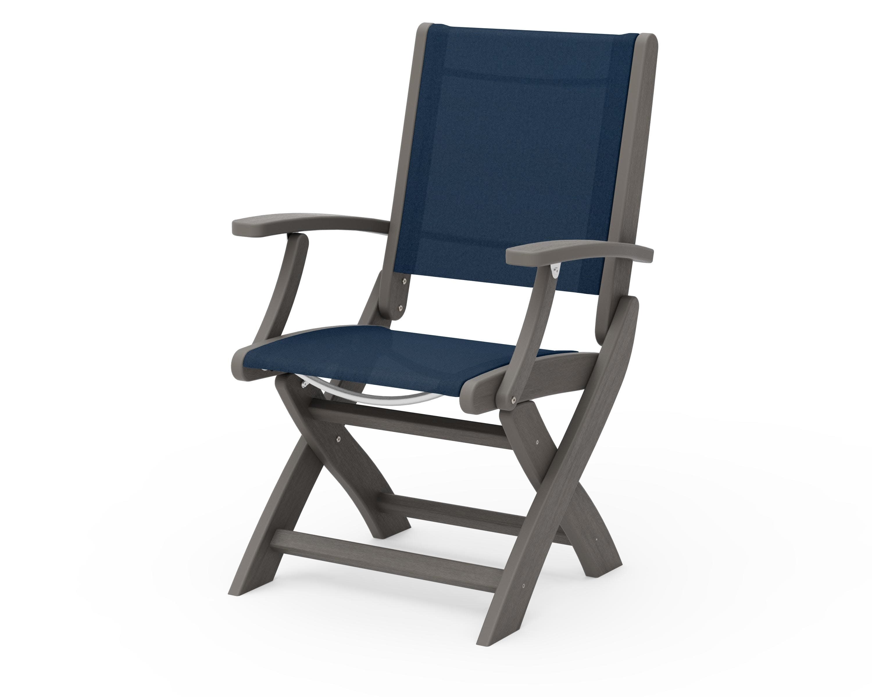 Coastal Folding Chair in Driftwood / Navy Blue Sling