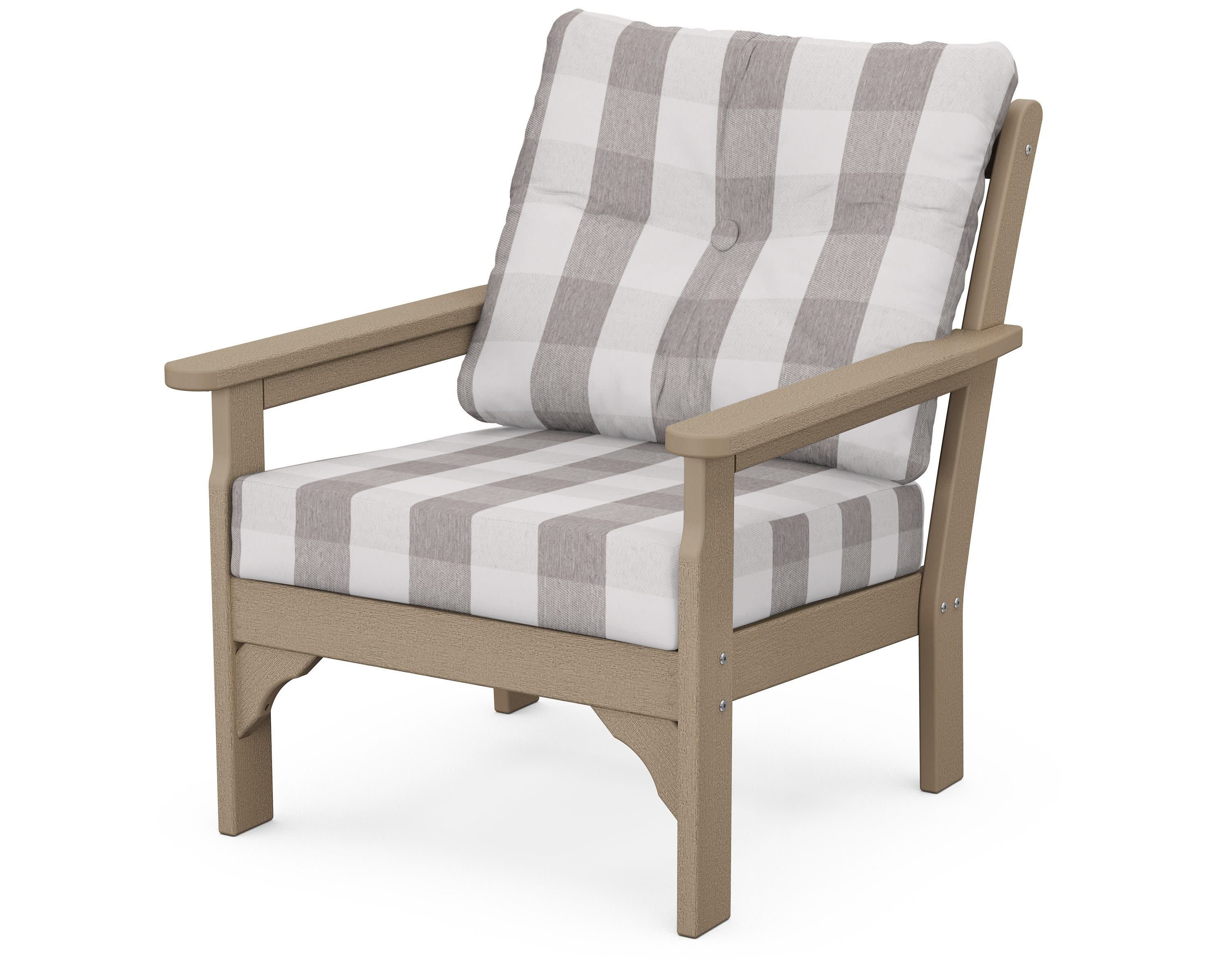 Vineyard Deep Seating Chair in Vintage Sahara / Buffalo Plaid Grey Mist