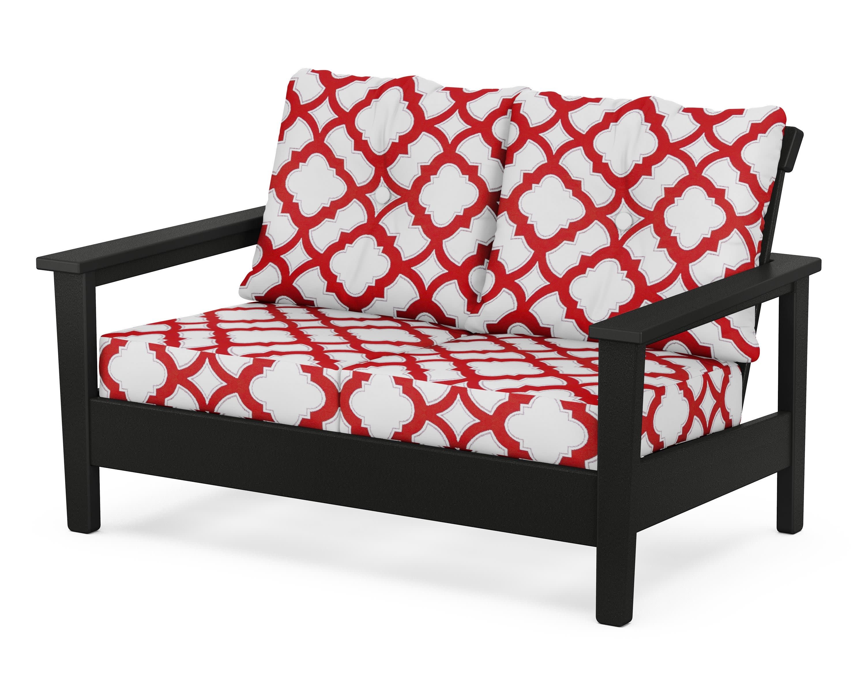 Prescott Deep Seating Loveseat in Black / Trellis Crimson